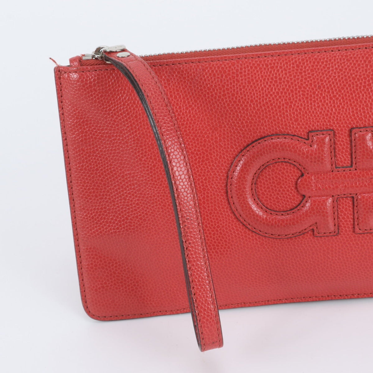 Salvatore Ferragamo Red Color Leather Clutch Bag Handbag Pouch Tote Bag (Pre-Owned)