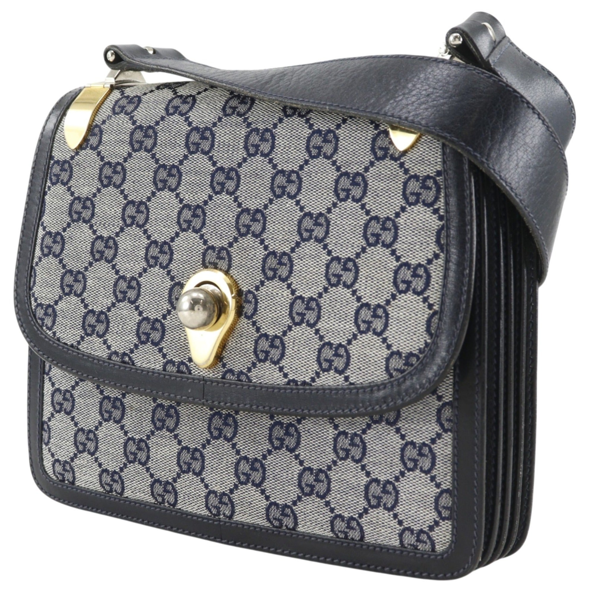 Gucci Navy Gg Canvas Shoulder Bag (Pre-Owned)