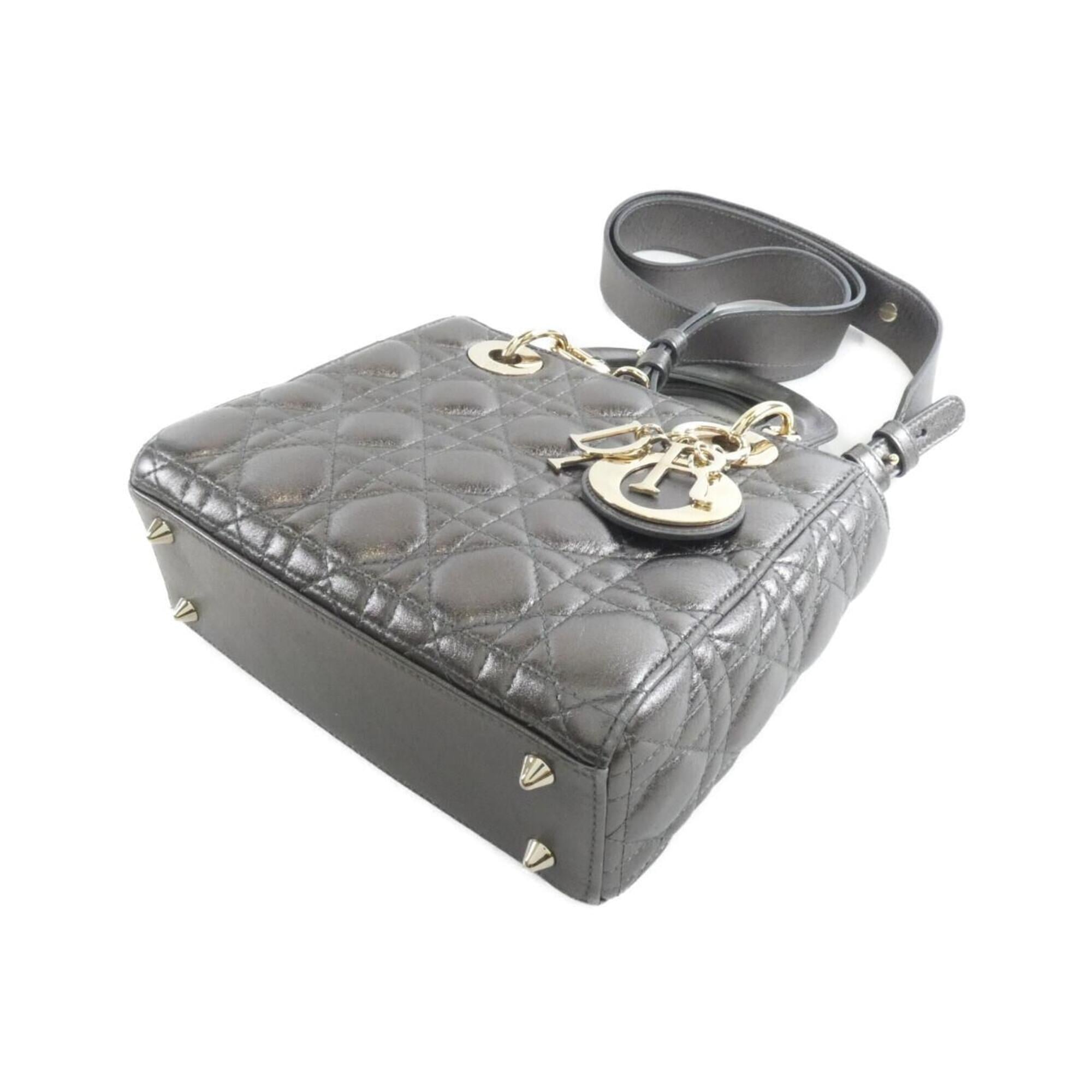 Christian Dior Gunmetal Metallic Leather Handbag (Pre-Owned)