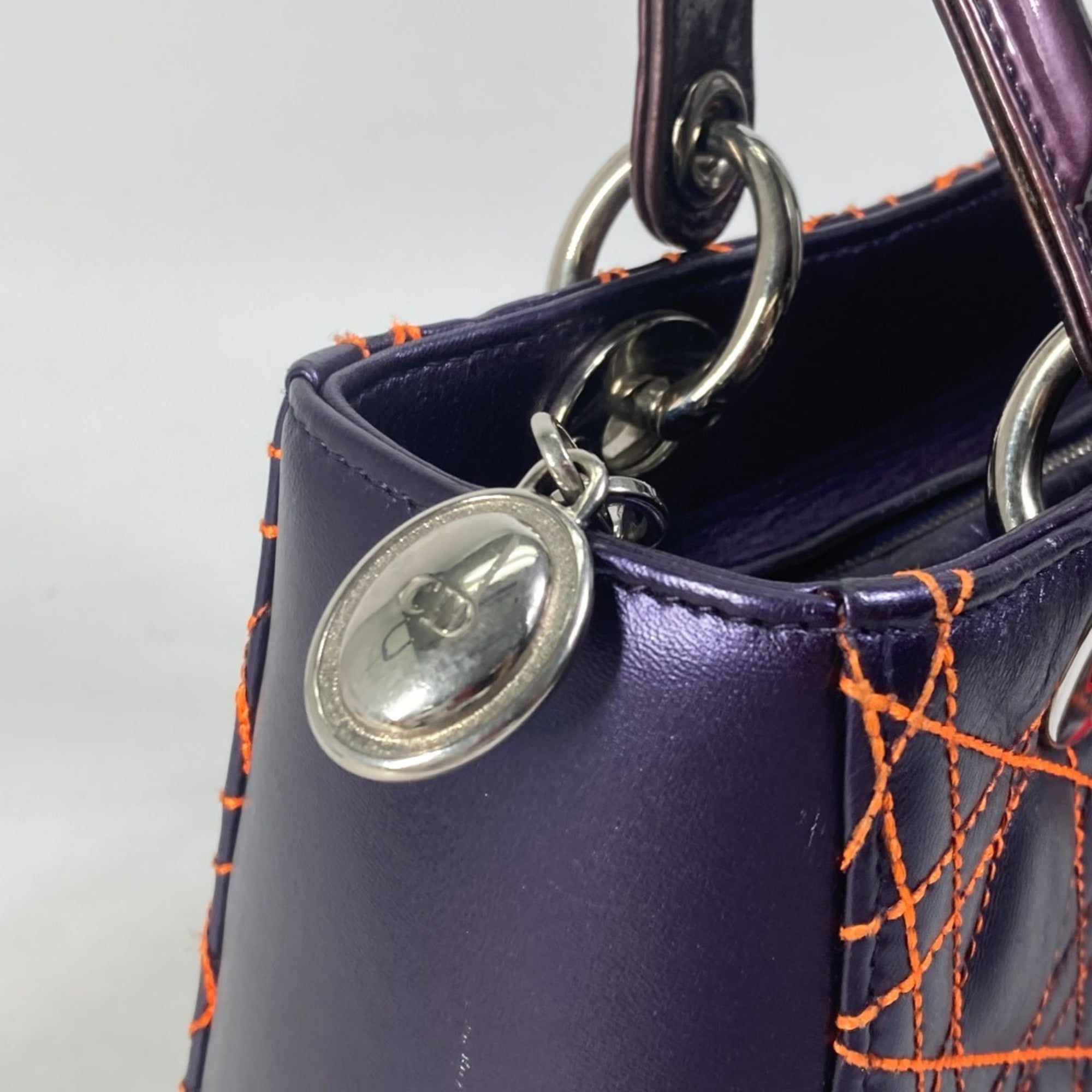 Christian Dior Orange Purple Leather Handbag Shoulder Bag (Pre-Owned)