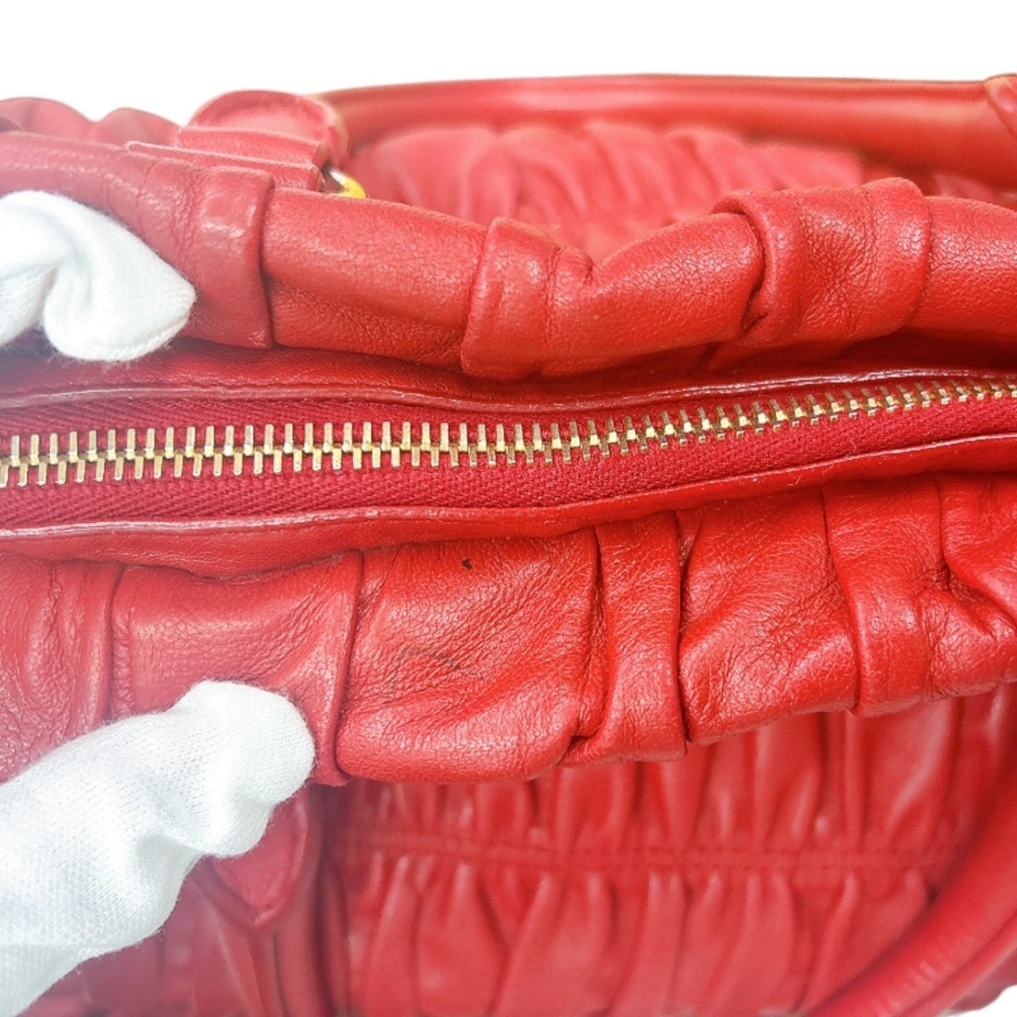 Prada Red Color Nappa Leather Shoulder Bag Tote Bag (Pre-Owned)