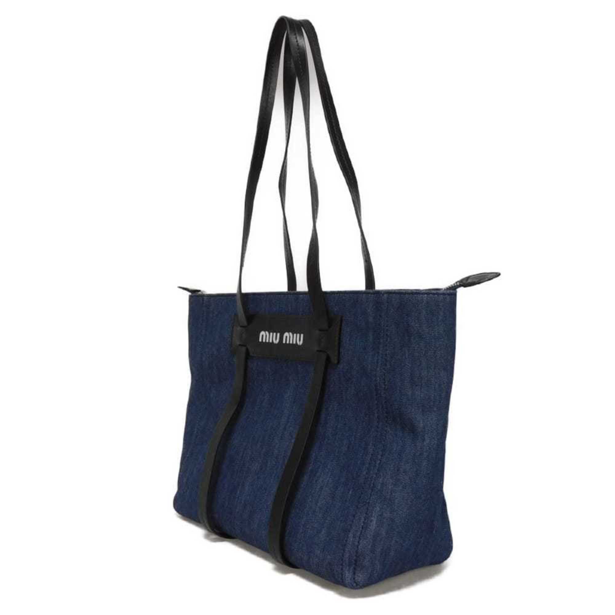Miu Miu Blue Denim Shoulder Bag Tote Bag (Pre-Owned)