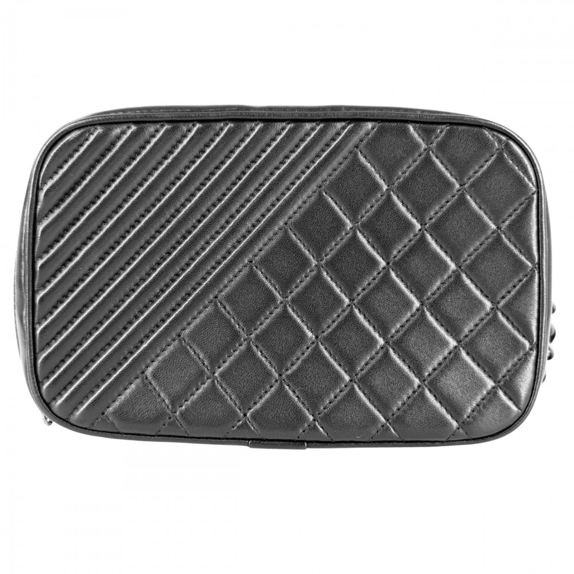 Chanel Black Matte Silver White Leather Shoulder Bag (Pre-Owned)