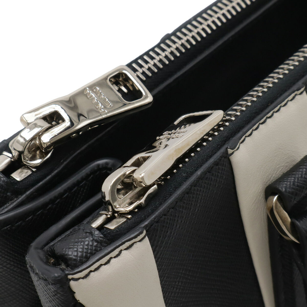 Prada Black Nero Talco White Leather Handbag Shoulder Bag (Pre-Owned)