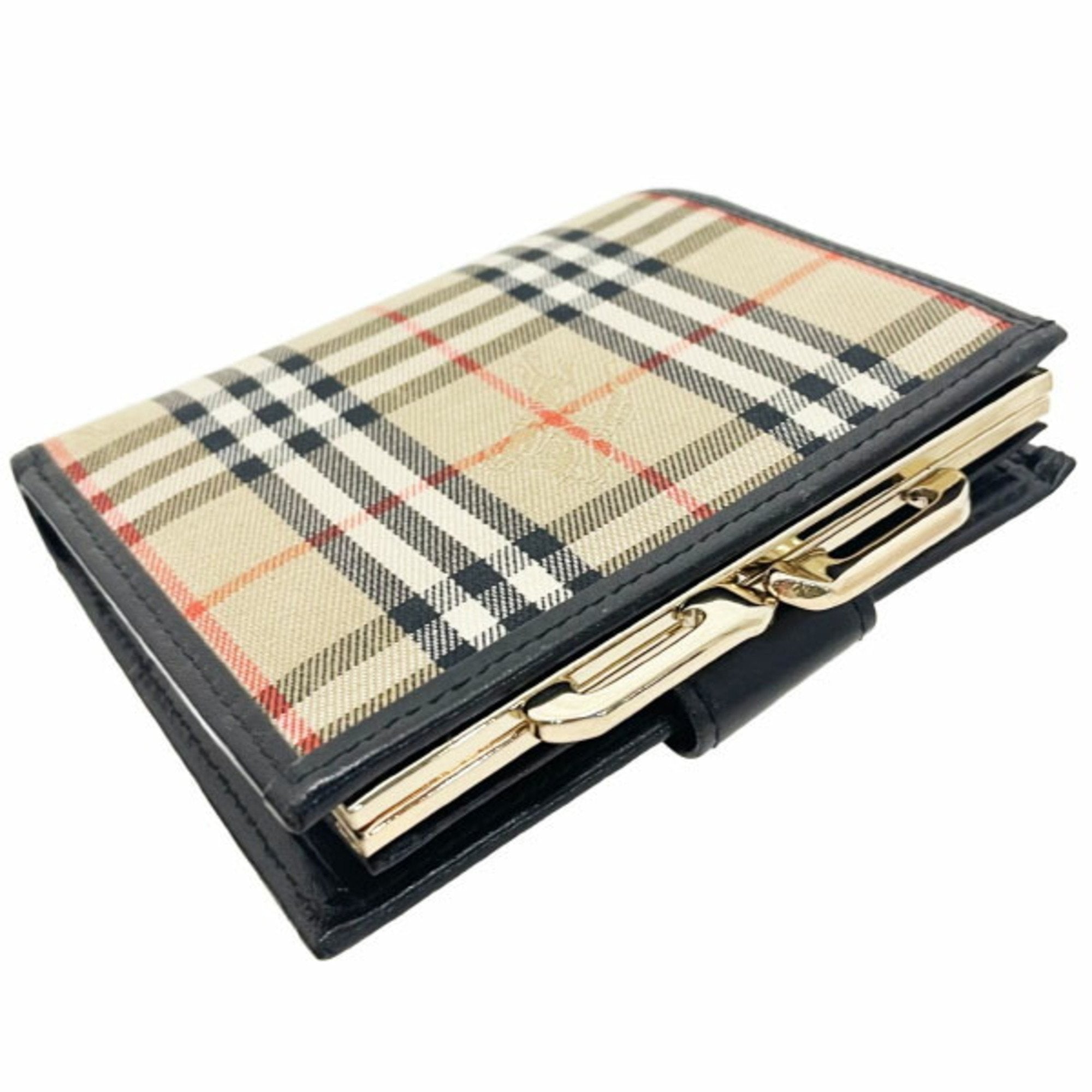 Burberry Beige Black Canvas Leather Wallet (Bi-Fold) (Pre-Owned)
