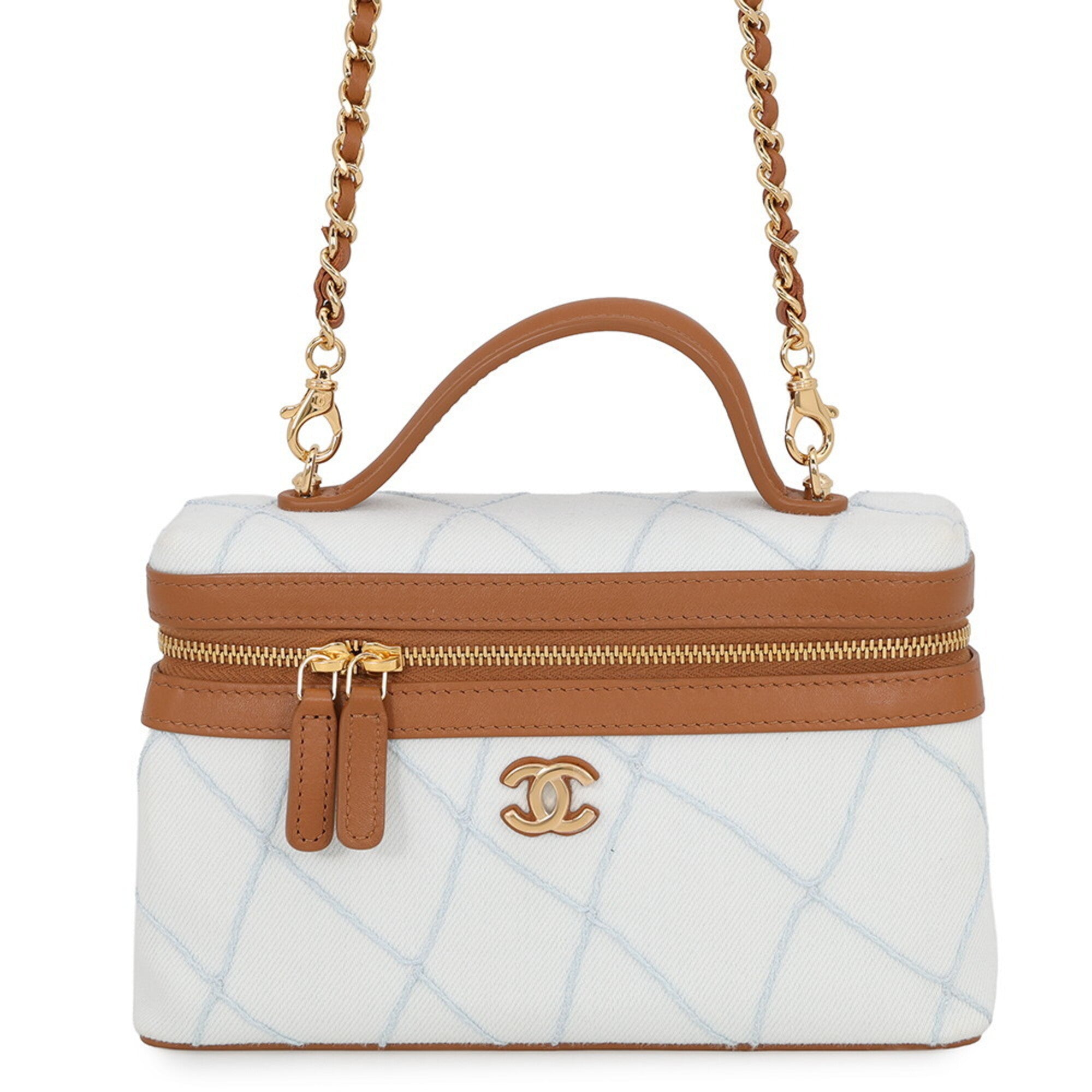 Chanel Brown Light Blue Denim Leather Shoulder Bag Vanity Bag (Pre-Owned)