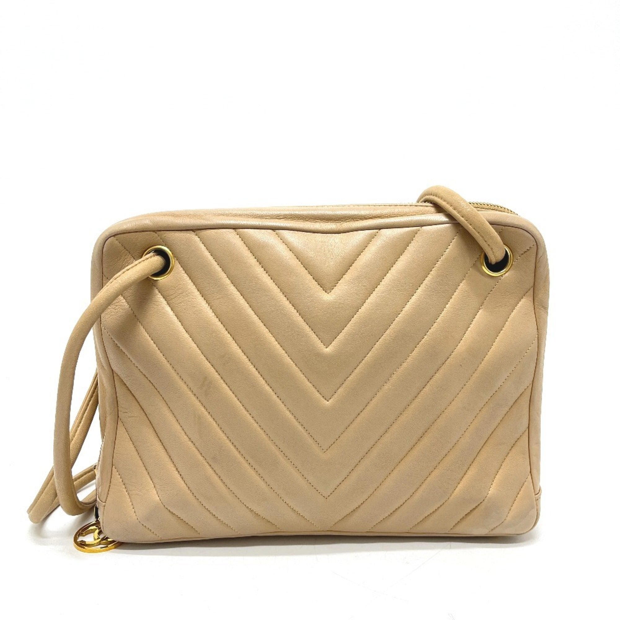 Chanel Beige Leather Handbag Shoulder Bag (Pre-Owned)