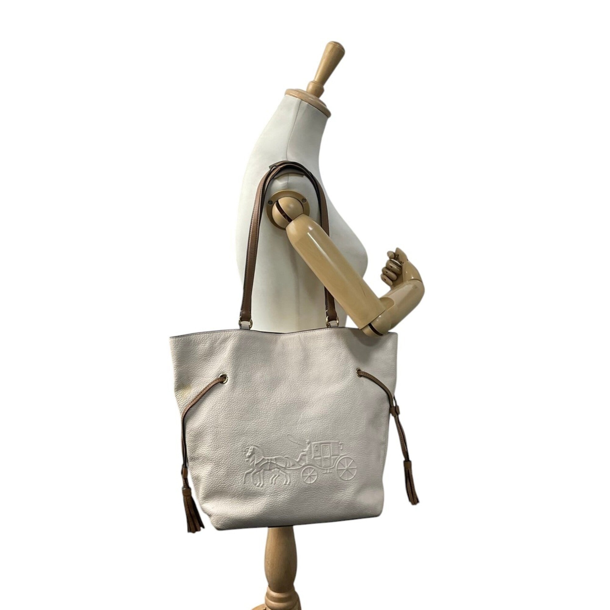 Coach Brown Ivory Leather Handbag Tote Bag (Pre-Owned)