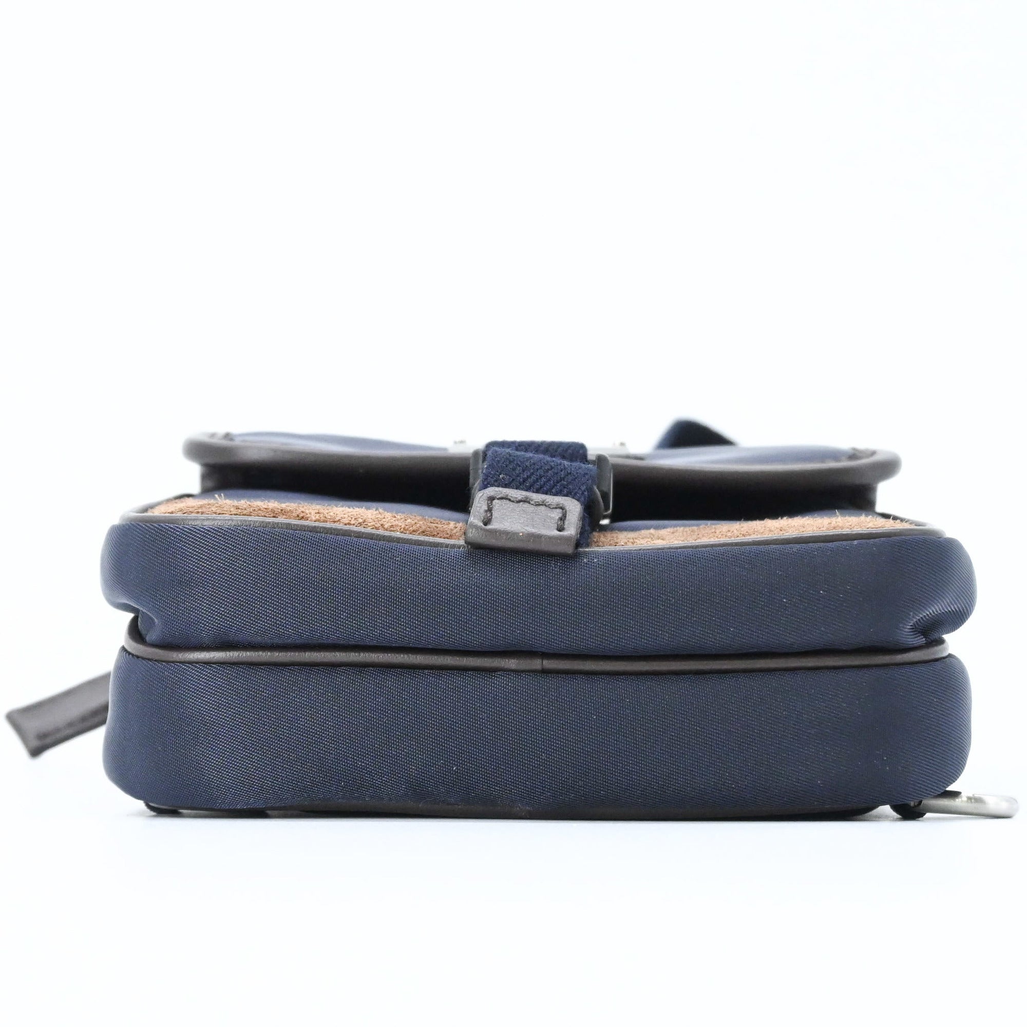 Prada Brown Navy Suede Nylon Shoulder Bag (Pre-Owned)