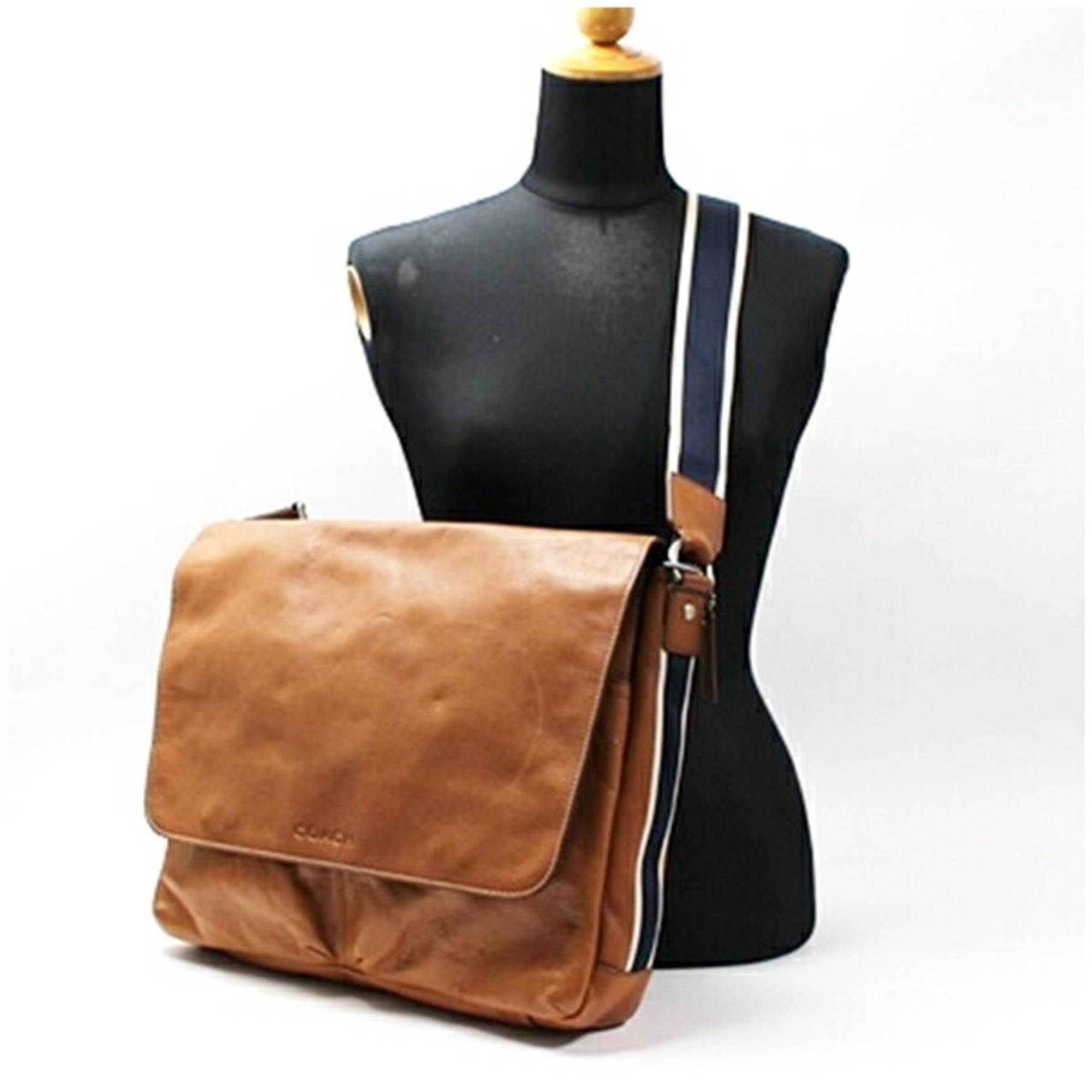 Coach Brown Dark Brown Navy White Leather Shoulder Bag (Pre-Owned)