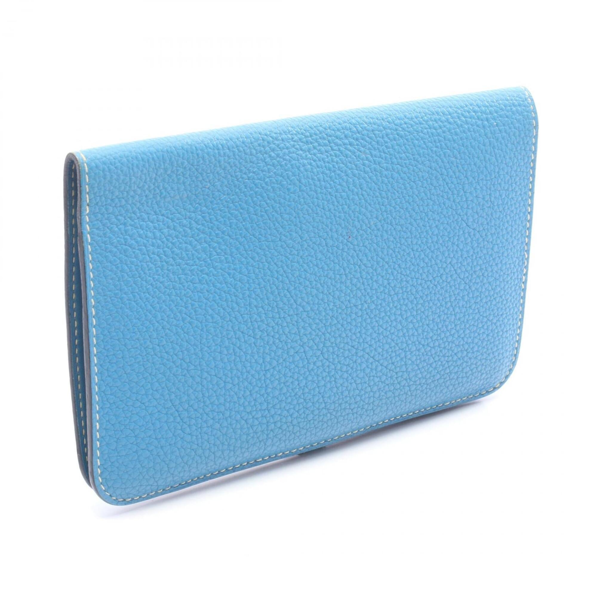Hermes Blue Blue Jean Taurillon Clemence Leather Leather Long Wallet (Bi-Fold) (Pre-Owned)