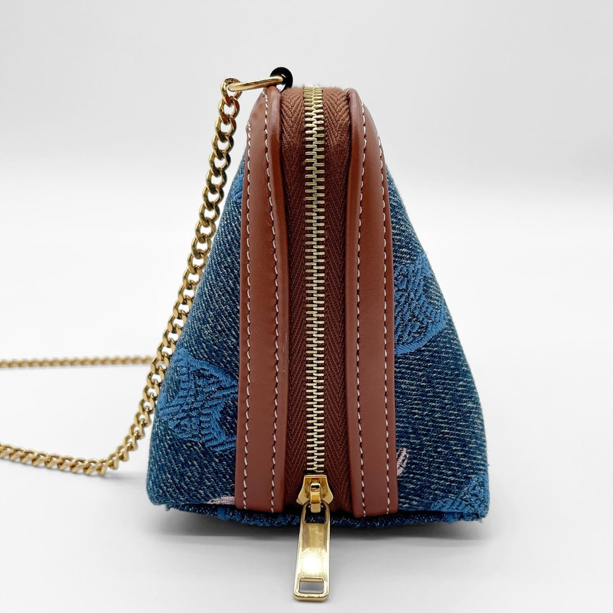 Celine Blue Brown Multi-Color Denim Clutch Bag (Pre-Owned)
