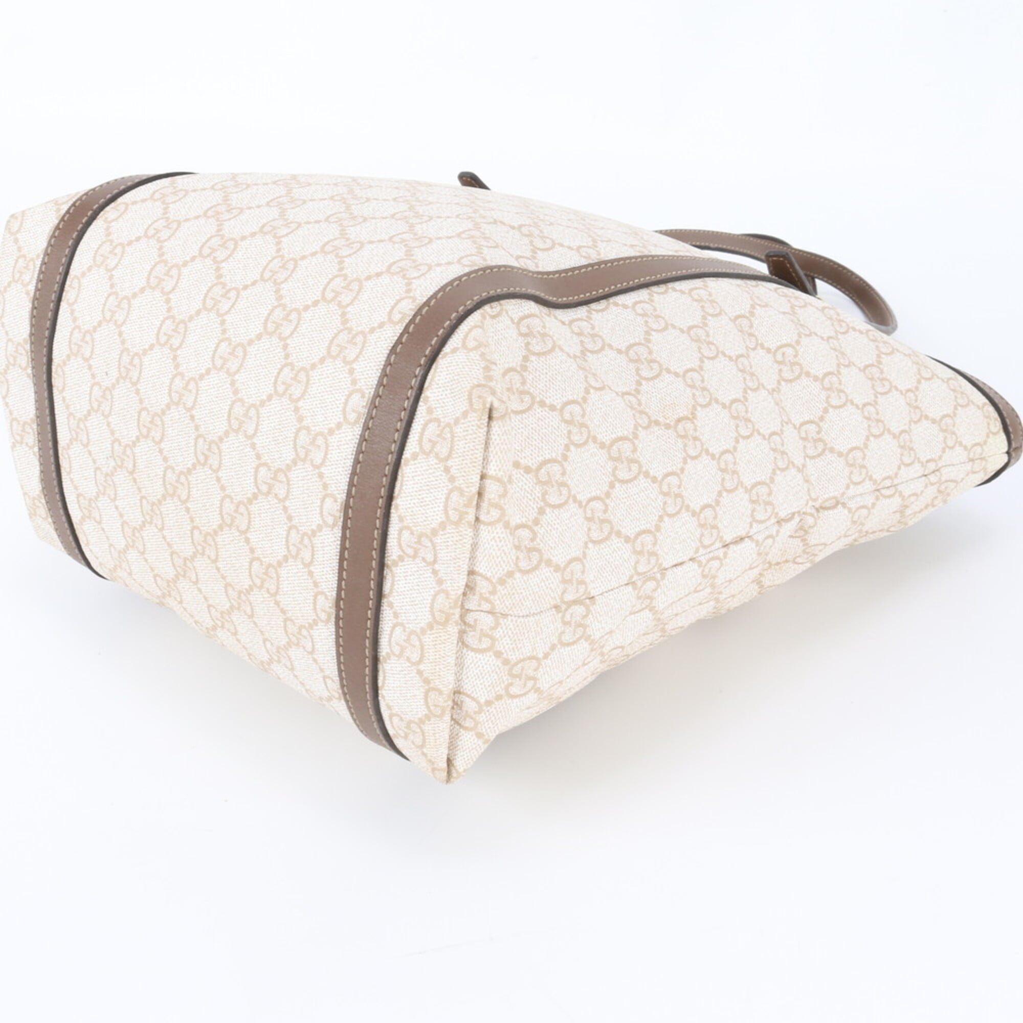 Gucci Beige Leather Coated Canvas Handbag Shoulder Bag Tote Bag (Pre-Owned)