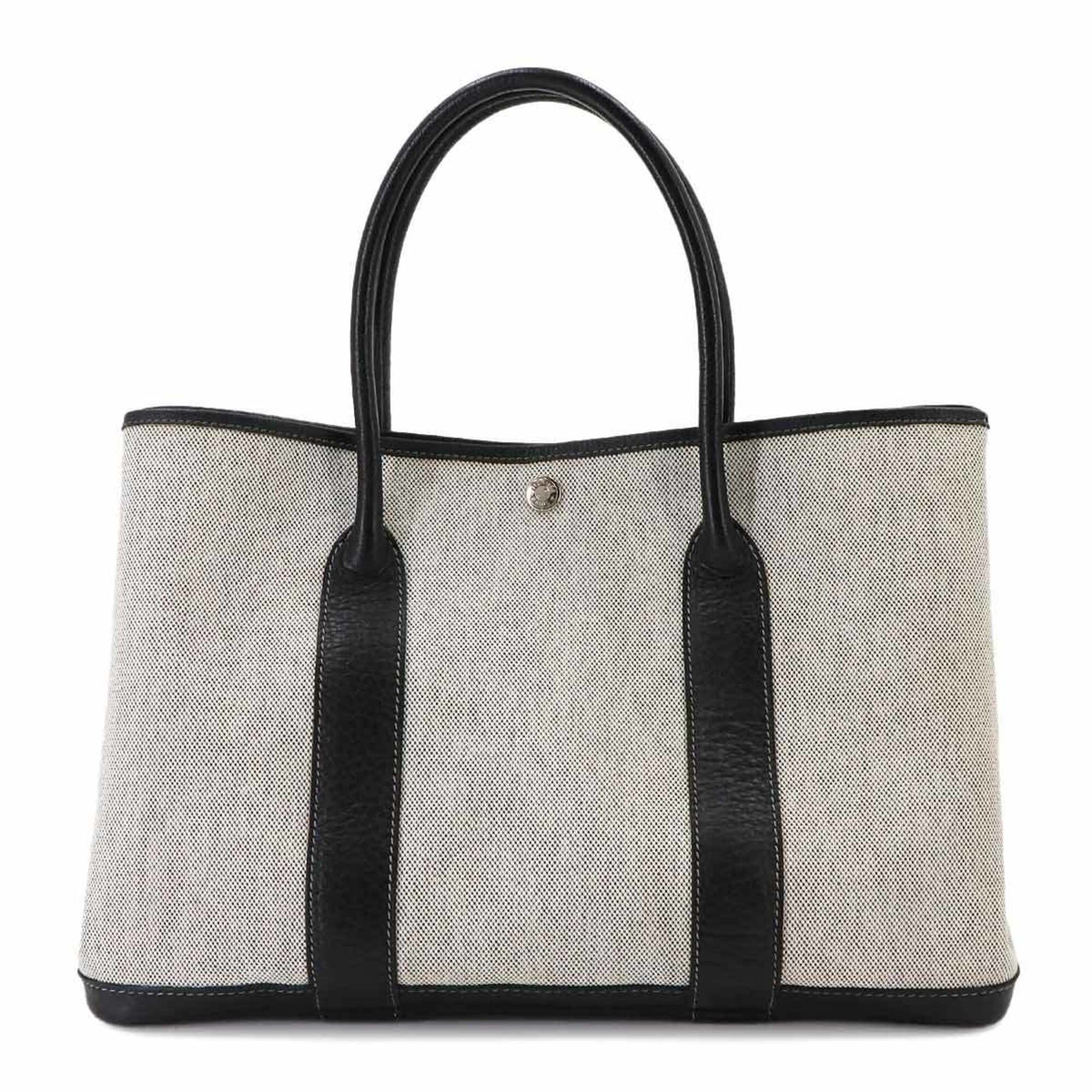 Hermes Black Gray Toile H Leather Handbag Tote Bag (Pre-Owned)