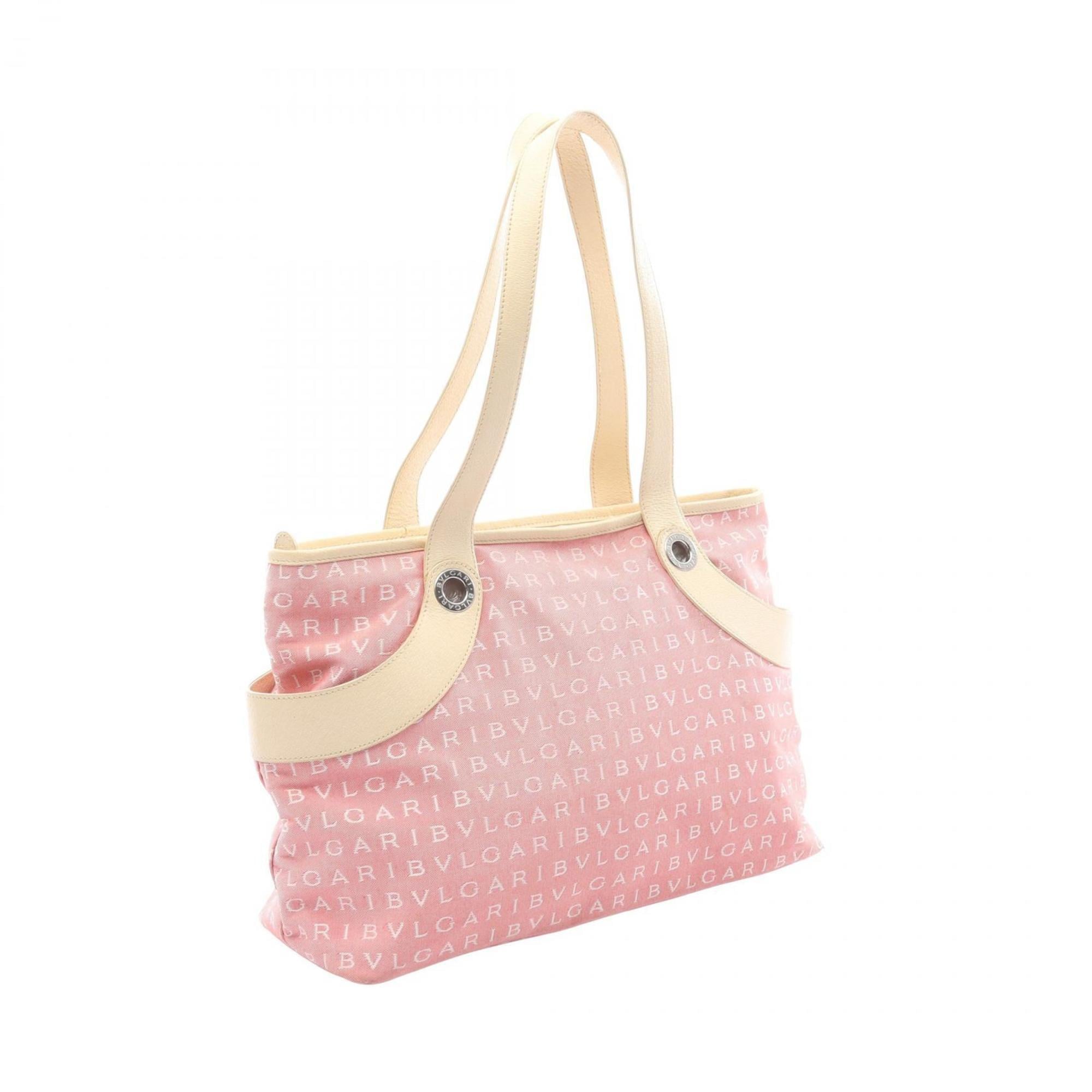 Bvlgari Ivory Pink Canvas Leather Handbag Tote Bag (Pre-Owned)