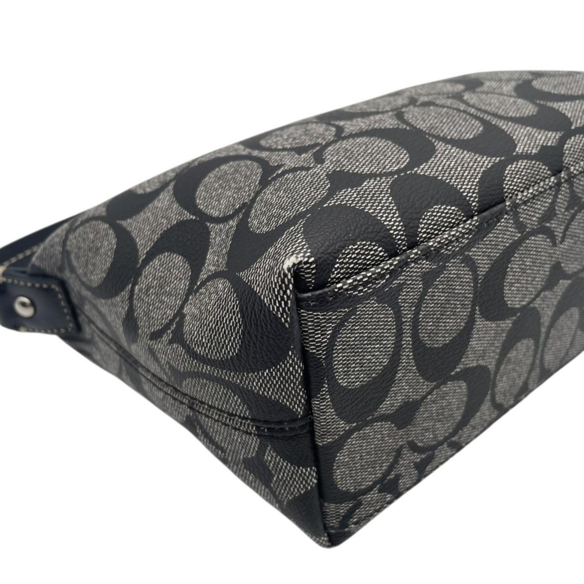 Coach Black Gray Pvc Leather Handbag Pouch (Pre-Owned)