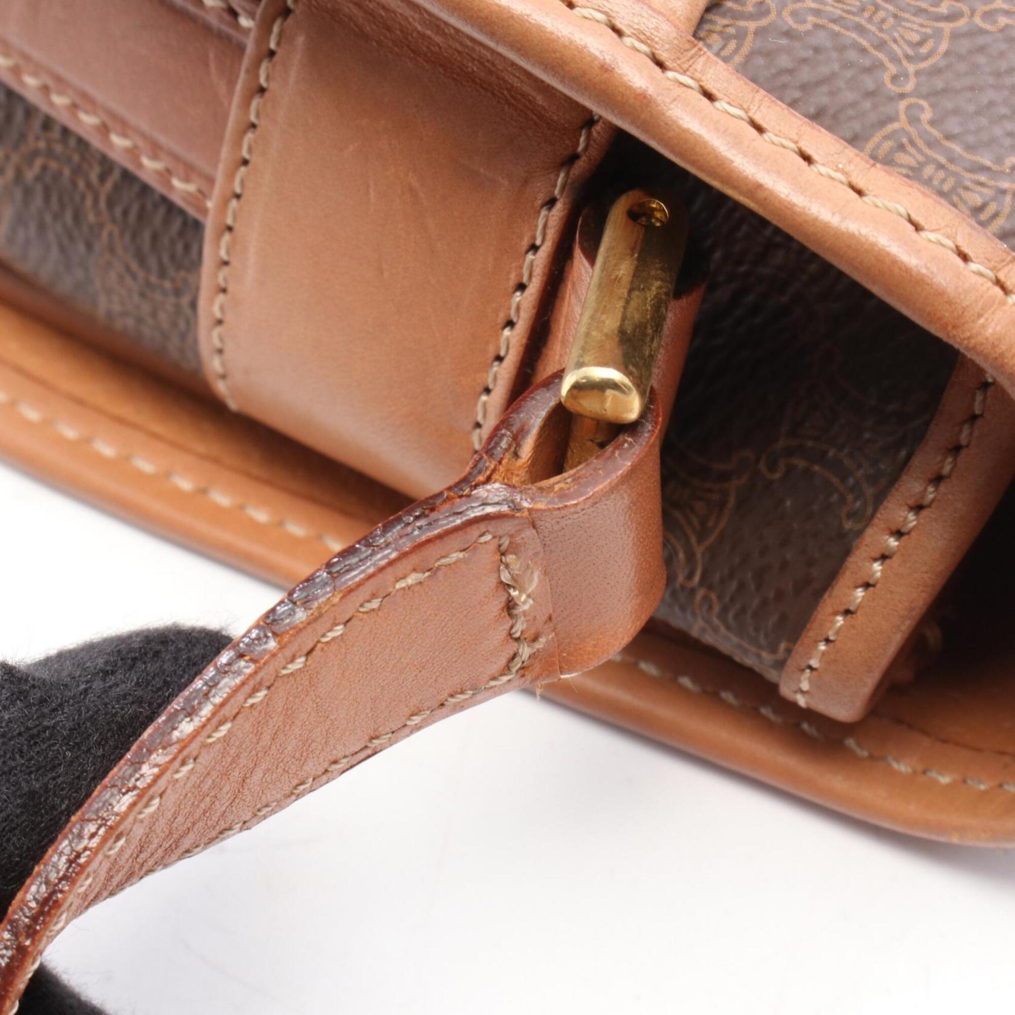 Celine Brown Coated Canvas Leather Handbag Shoulder Bag (Pre-Owned)