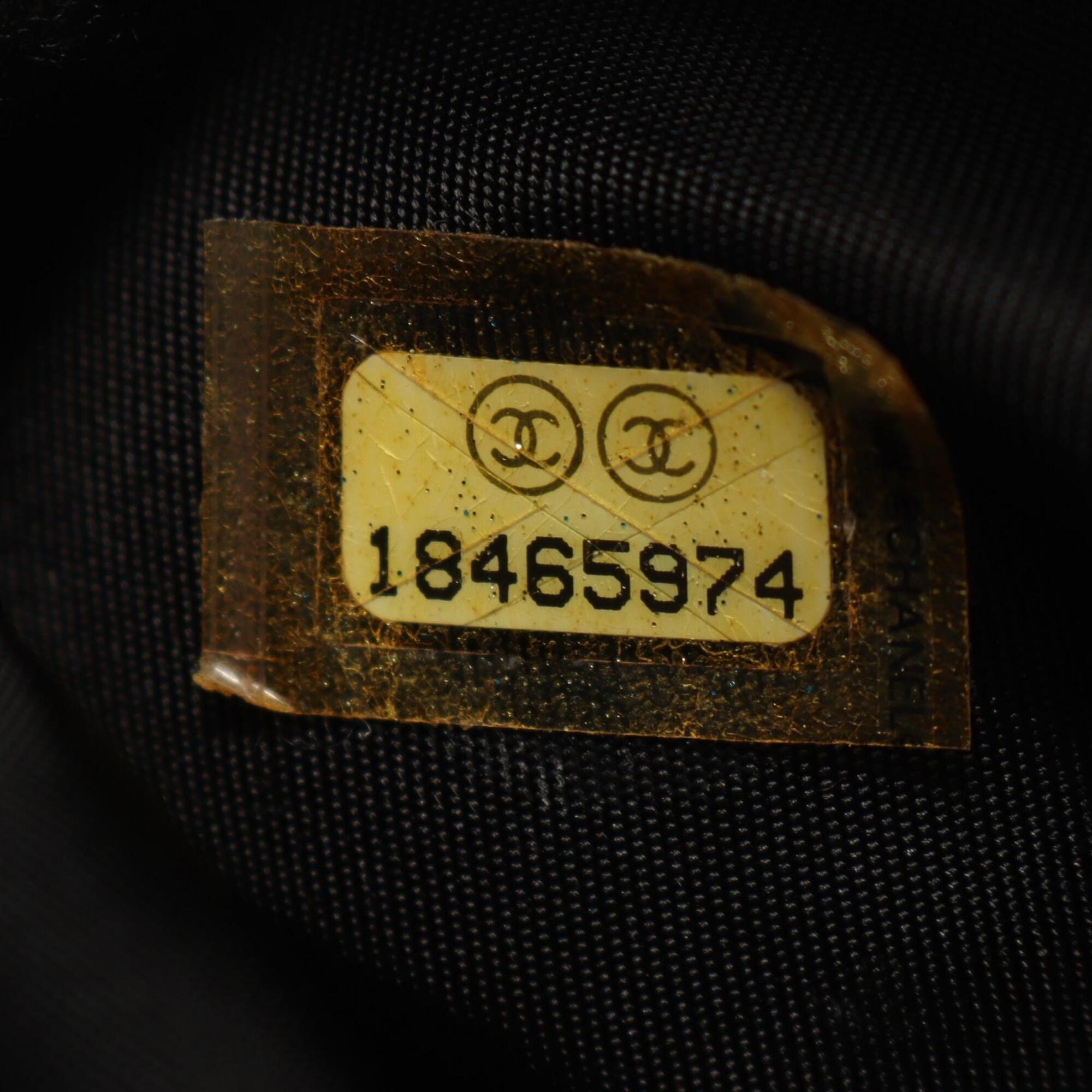 Chanel Black Nylon Leather Pile Fabric Handbag Pouch Tote Bag (Pre-Owned)
