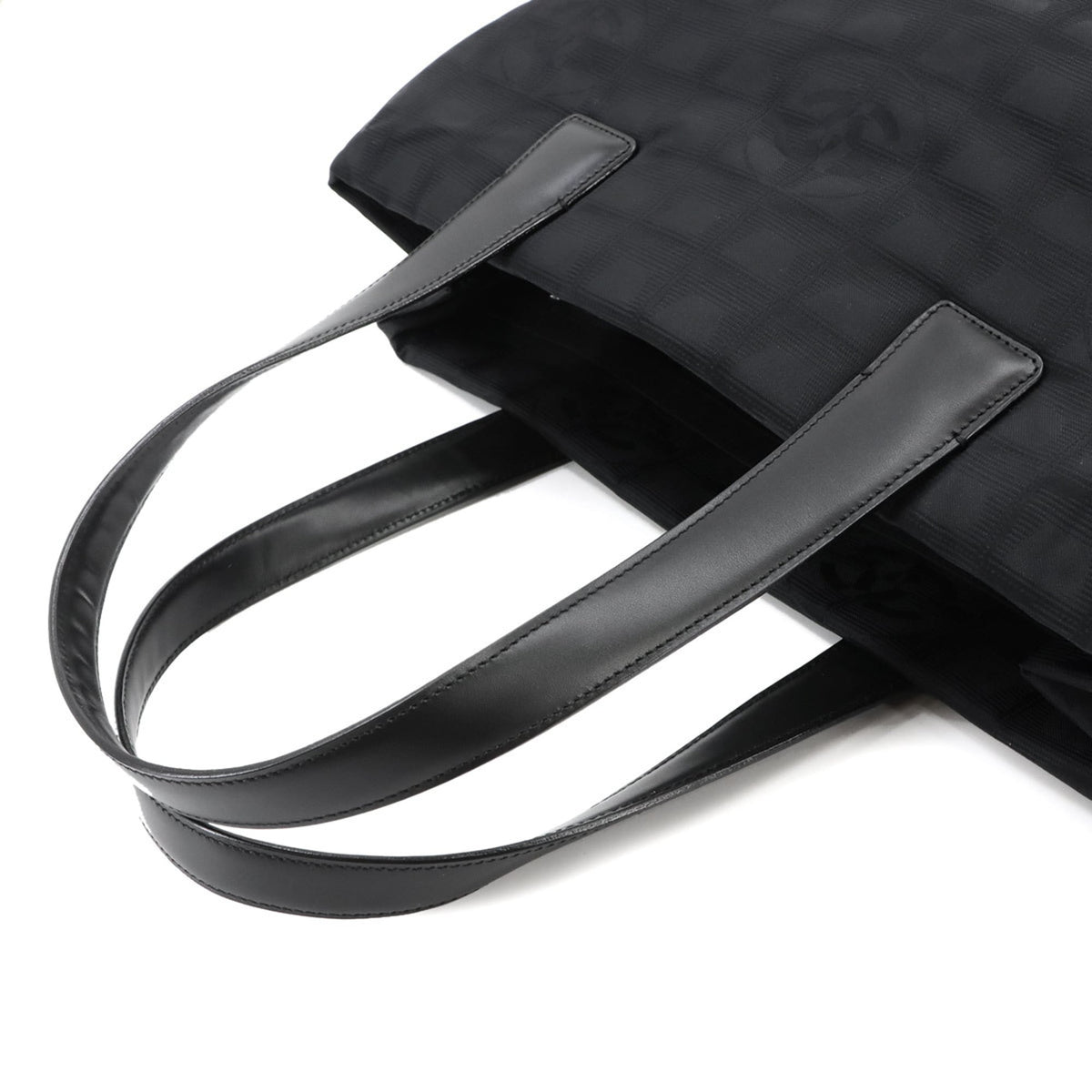 Chanel Black Nylon Jacquard Leather Handbag Tote Bag (Pre-Owned)