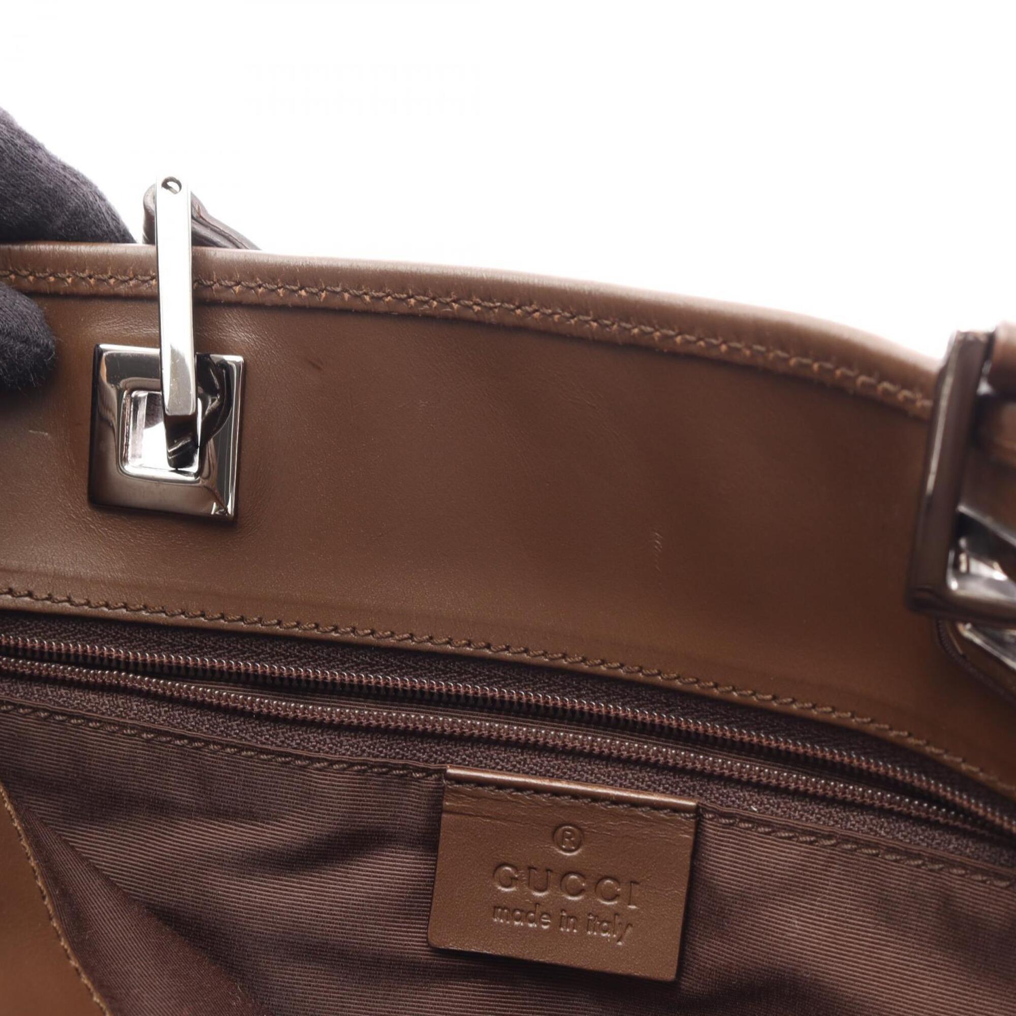 Gucci Beige Brown Canvas Leather Handbag Tote Bag (Pre-Owned)