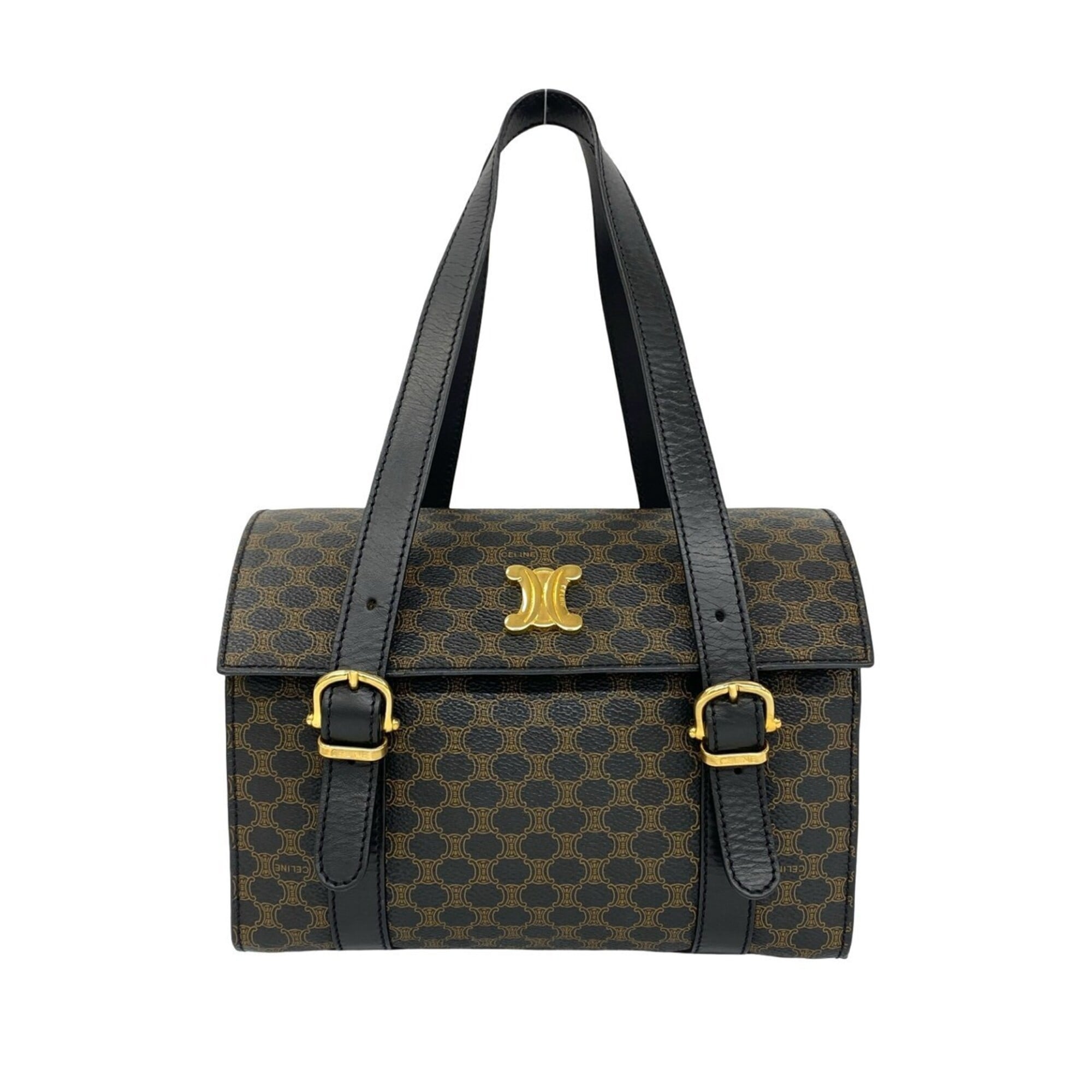 Celine Black Brown Leather Pvc Boston Bag Handbag (Pre-Owned)