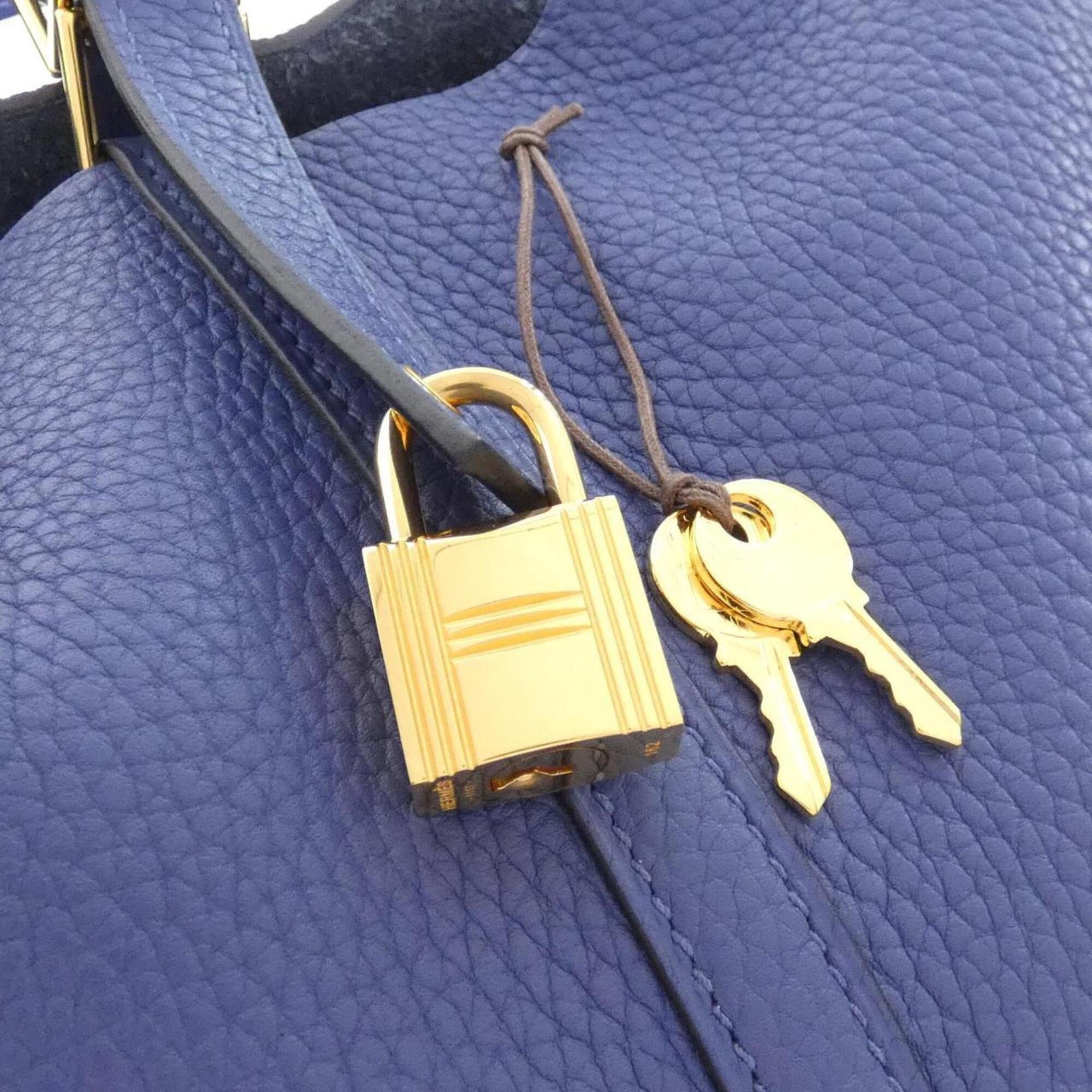 Hermes Blue Taurillon Clemence Leather Handbag (Pre-Owned)