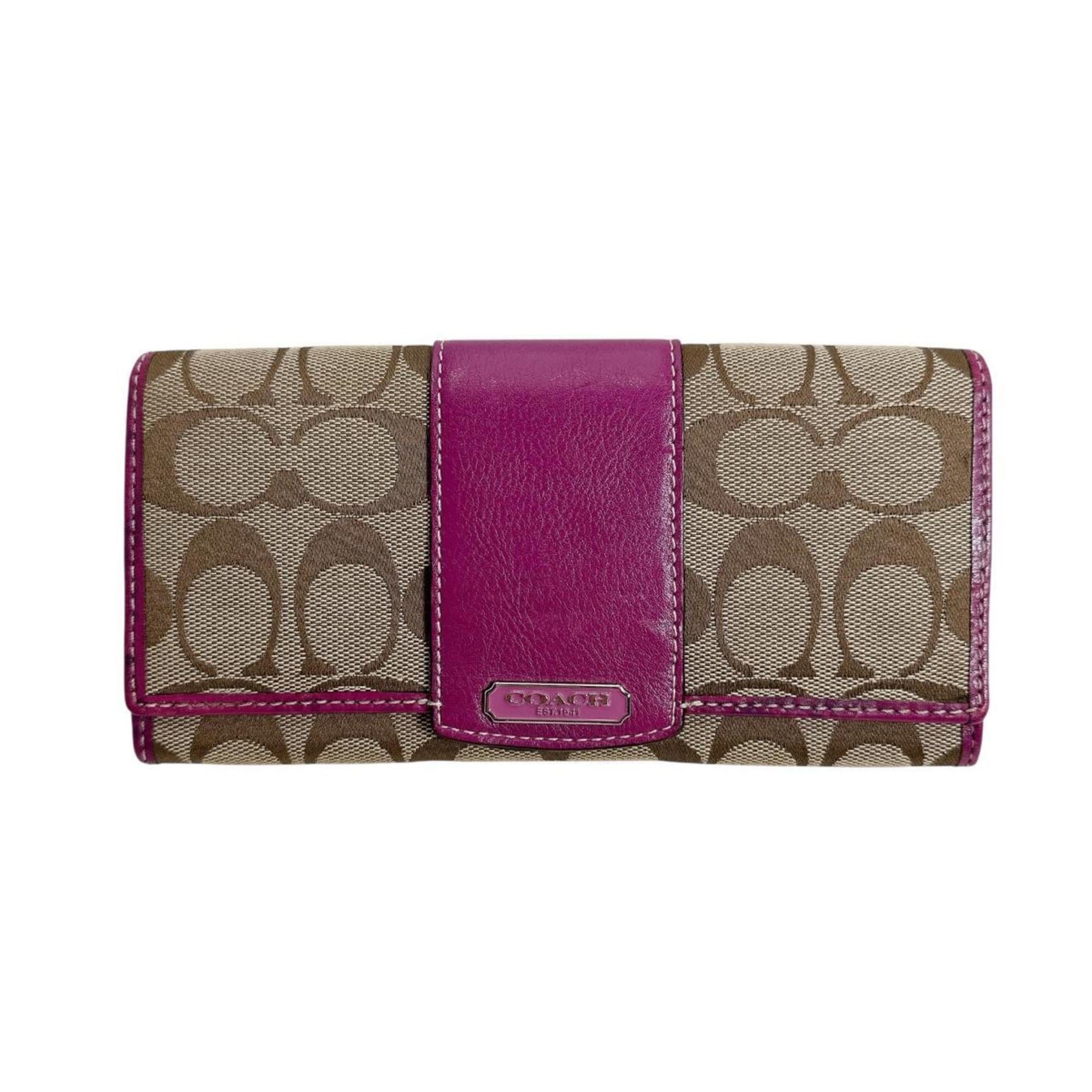 Coach Brown Purple Signature Line Long Wallet (Bi-Fold) (Pre-Owned)