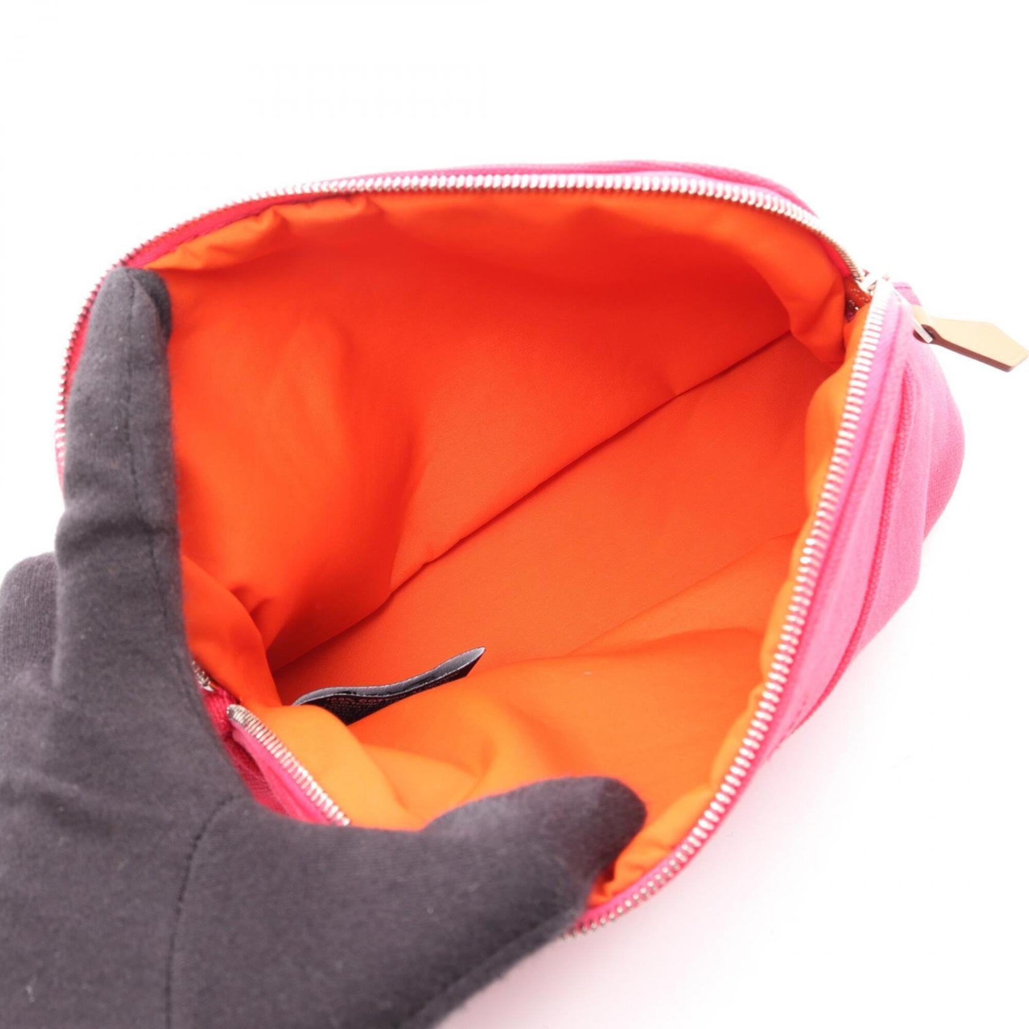 Hermes Brown Pink Canvas Leather Handbag Pouch (Pre-Owned)
