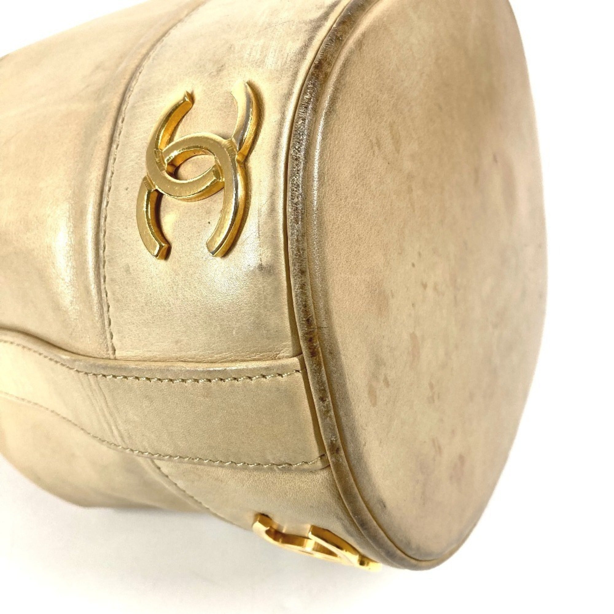 Chanel Beige Leather Handbag Pouch Shoulder Bag (Pre-Owned)