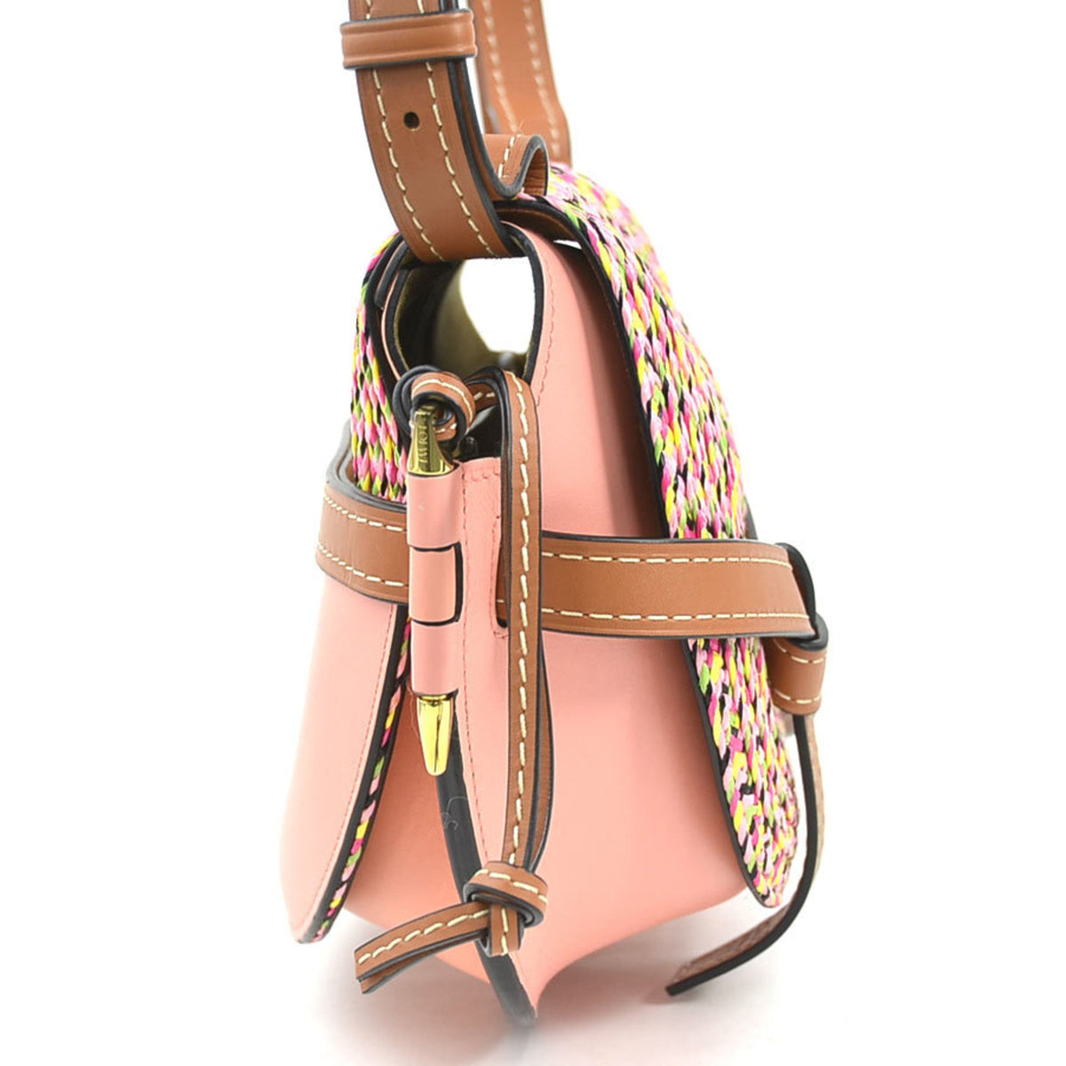Loewe Multi-Color Pink Leather Raffia Shoulder Bag (Pre-Owned)