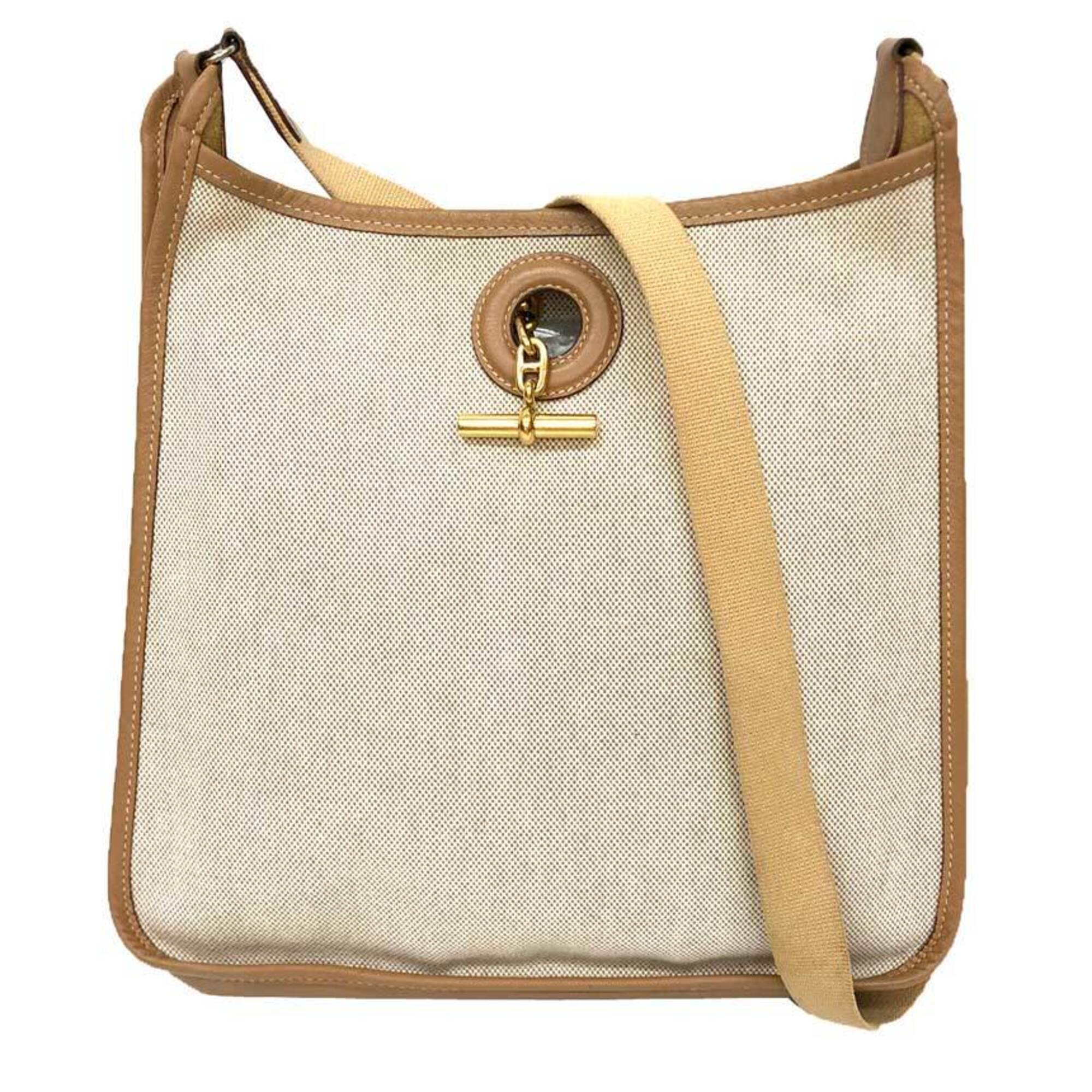 Hermes Camel Canvas Leather Shoulder Bag (Pre-Owned)