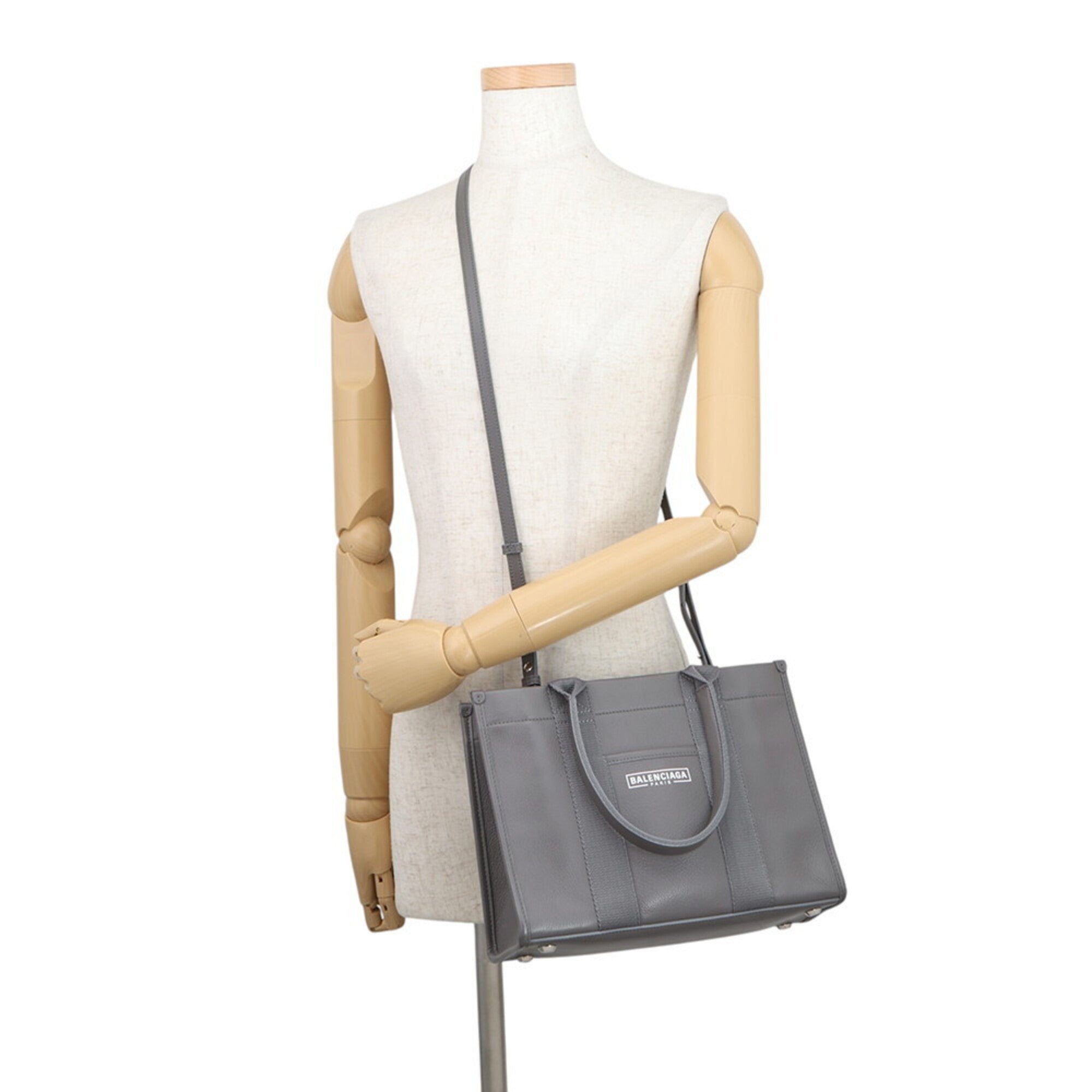 Balenciaga Dark Gray Leather Canvas Handbag Tote Bag (Pre-Owned)
