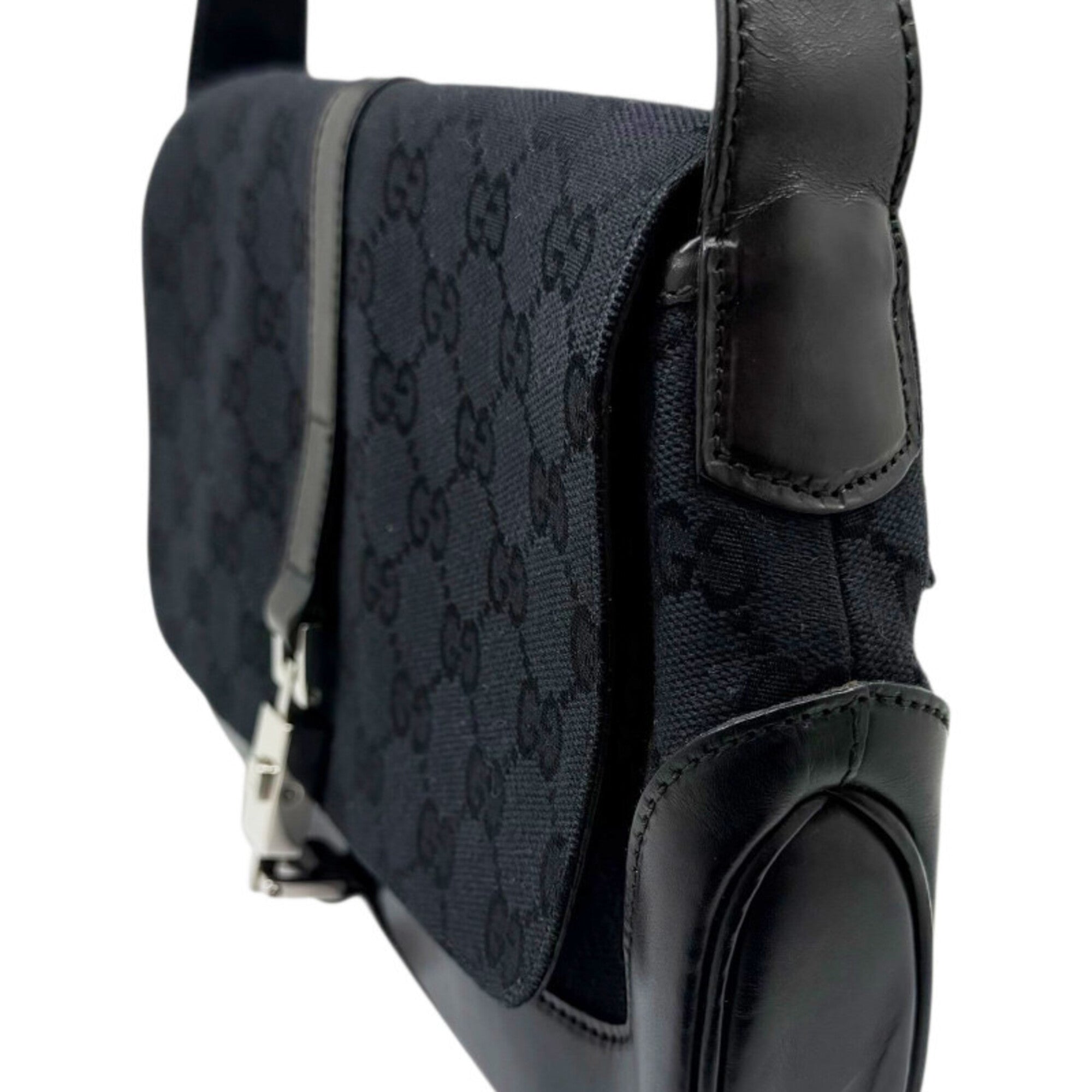 Gucci Gg Canvas Black Gg Canvas Leather Handbag Shoulder Bag (Pre-Owned)