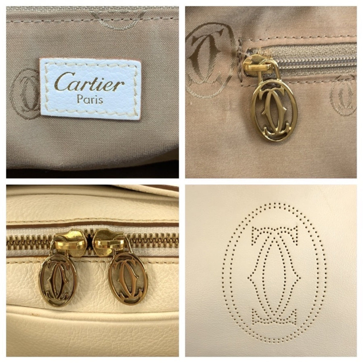 Cartier Marcello White Leather Handbag Shoulder Bag (Pre-Owned)