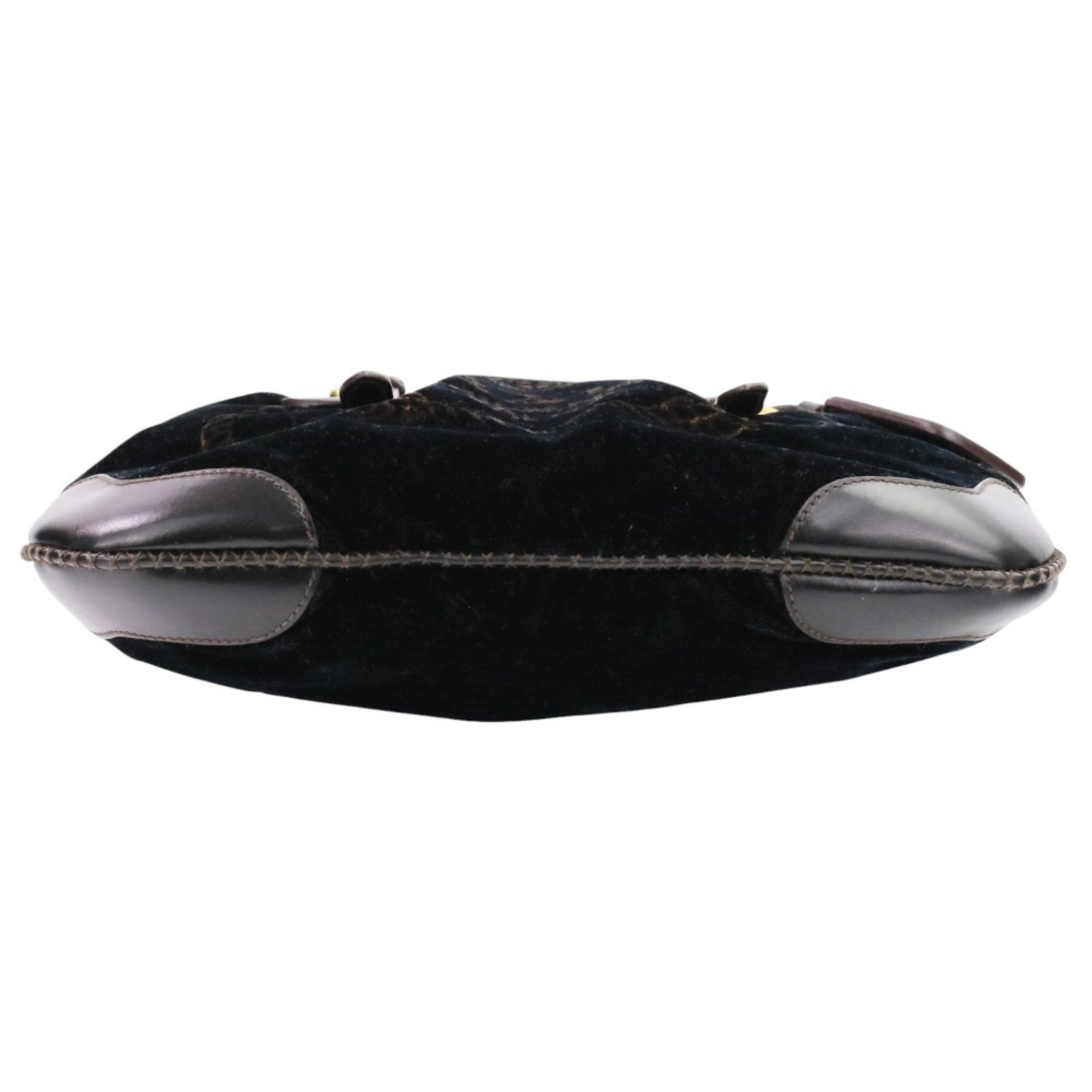 Prada Dark Brown Velvet Leather Handbag Shoulder Bag (Pre-Owned)