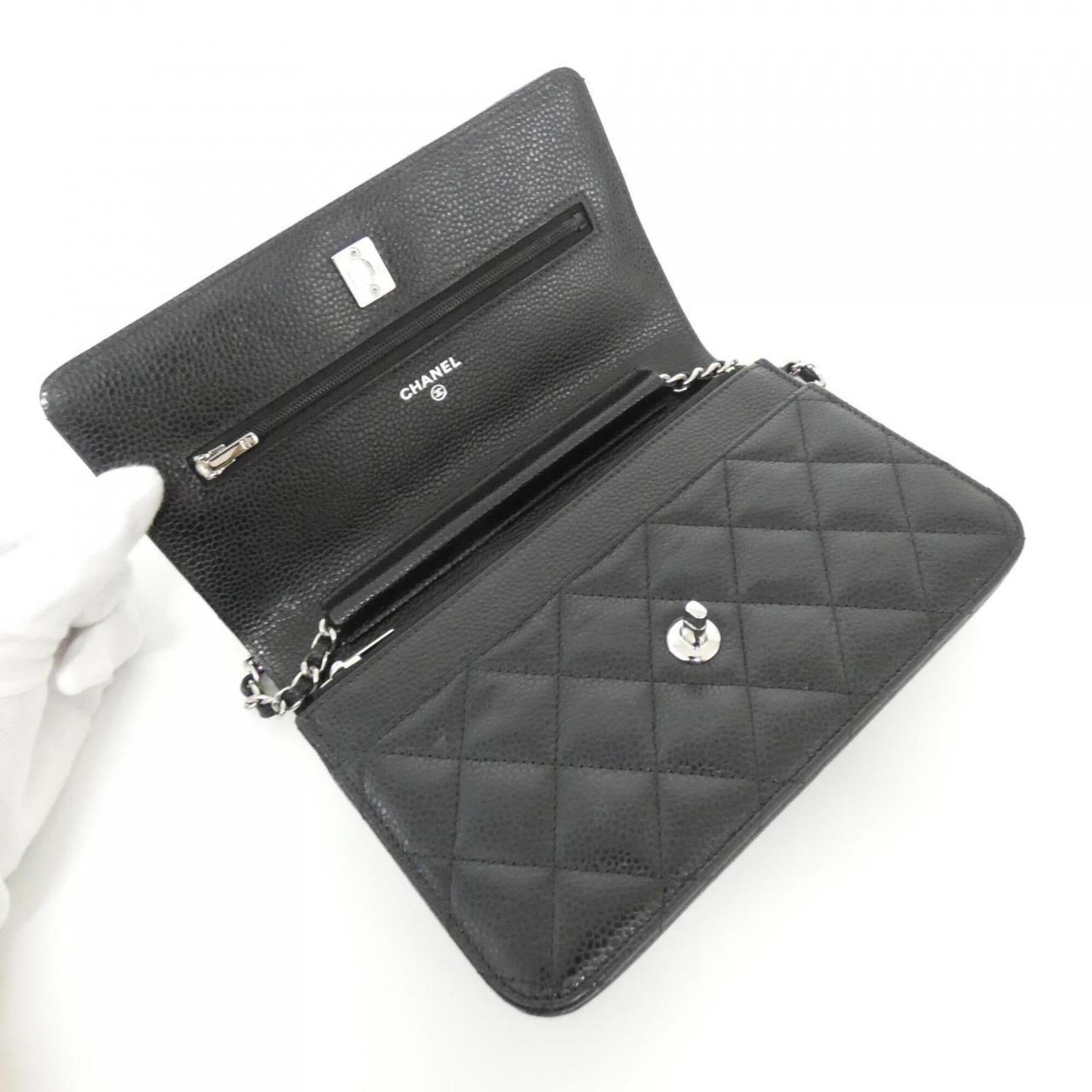 Chanel Black Bordeaux Grained Calfskin Chain/Shoulder Wallet (Pre-Owned)