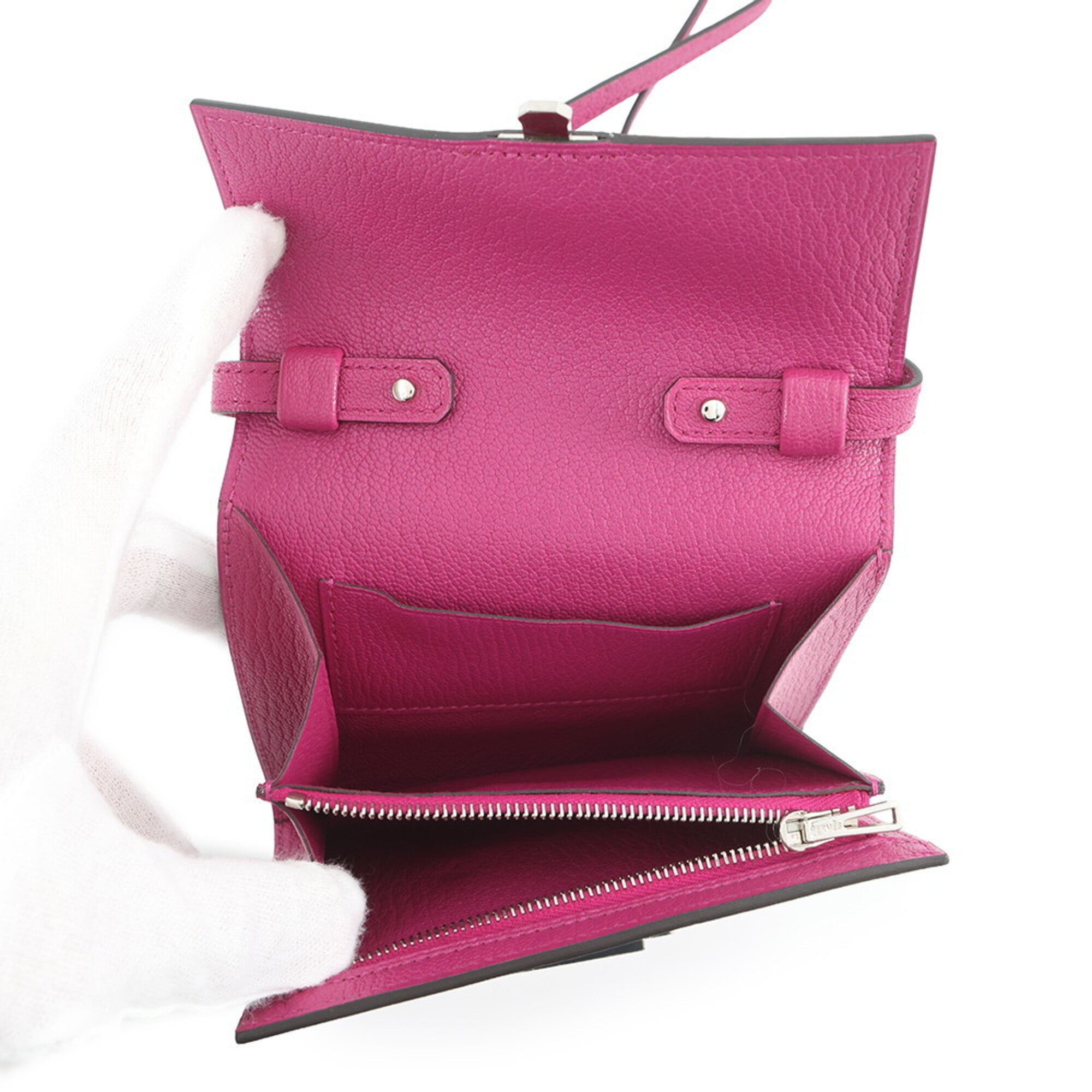 Hermes Rose Purple Chevre Myzore Leather Chain/Shoulder Wallet (Pre-Owned)