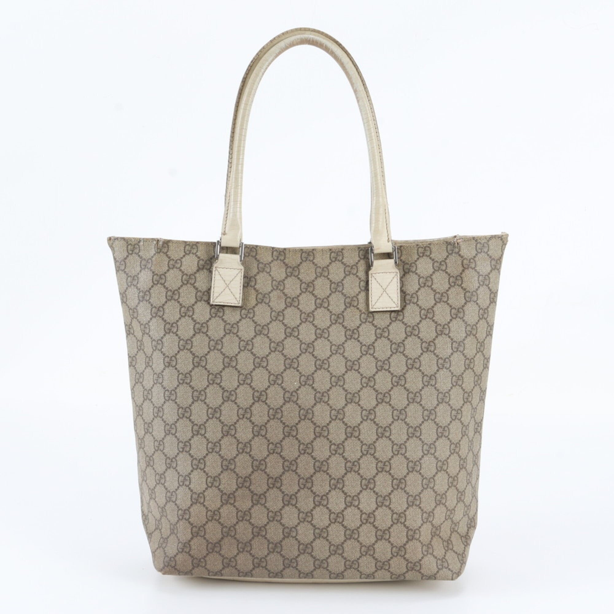 Gucci Beige Leather Coated Canvas Handbag Shoulder Bag Tote Bag (Pre-Owned)