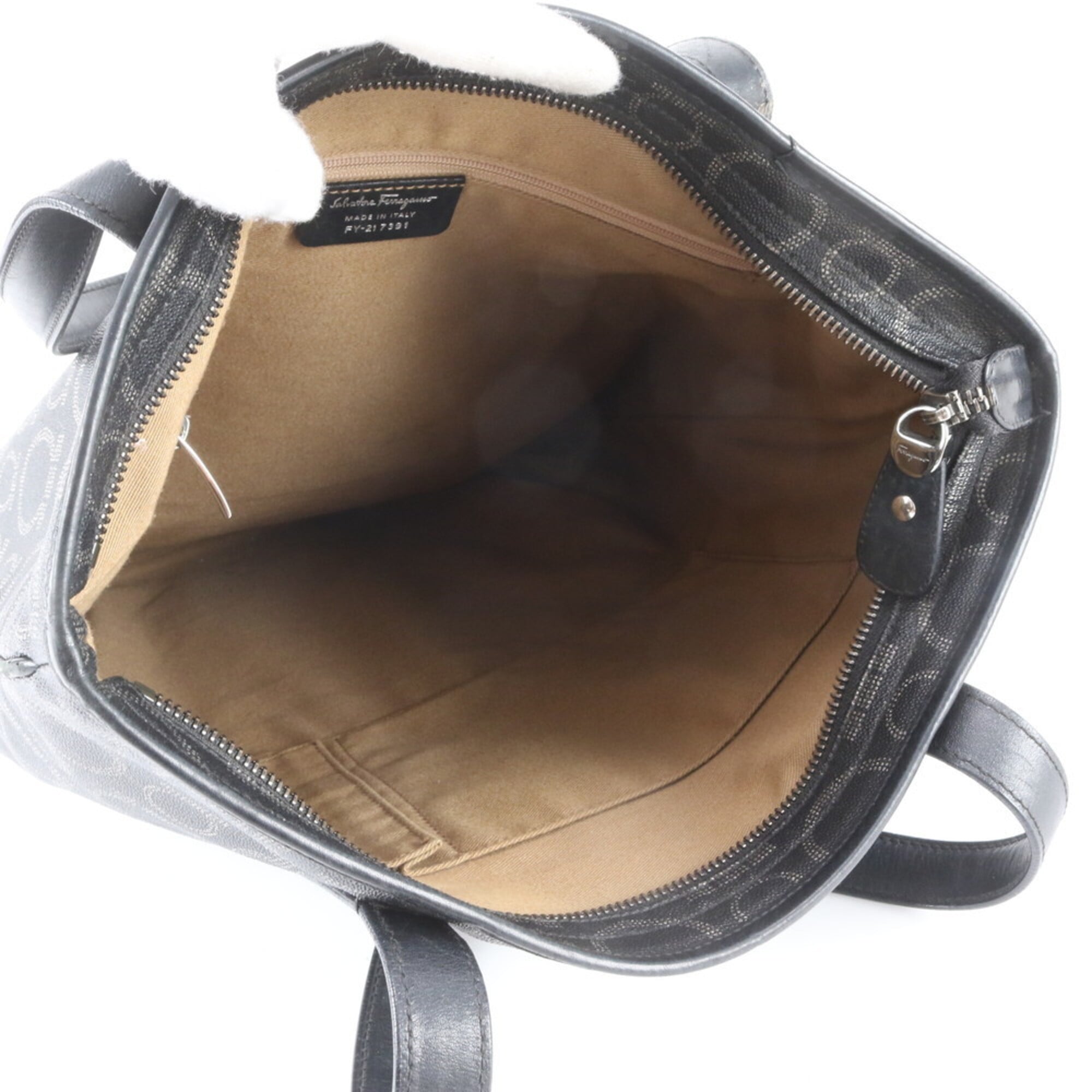 Salvatore Ferragamo Black Gray Leather Coated Canvas Handbag Tote Bag (Pre-Owned)