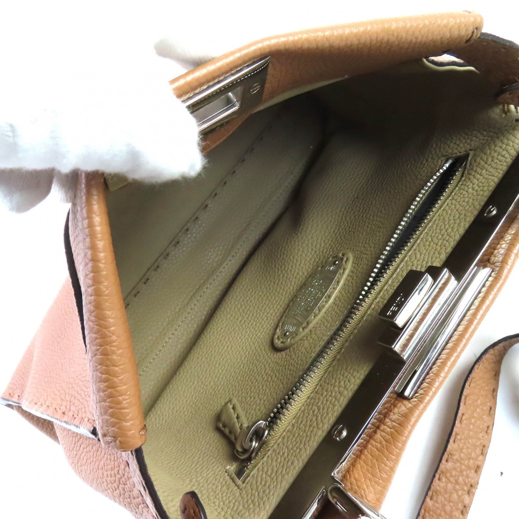 Fendi Peekaboo Brown Leather Handbag Shoulder Bag (Pre-Owned)