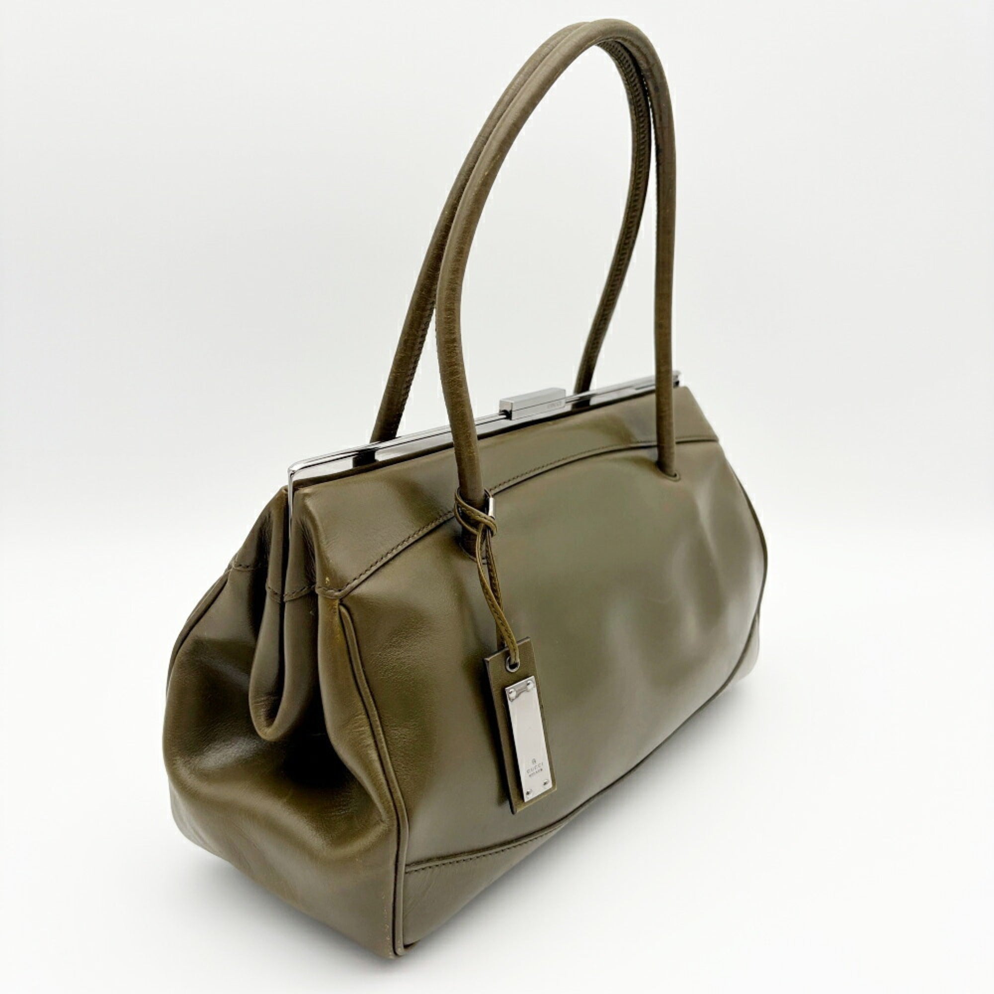Gucci Green Khaki Olive Leather Handbag (Pre-Owned)