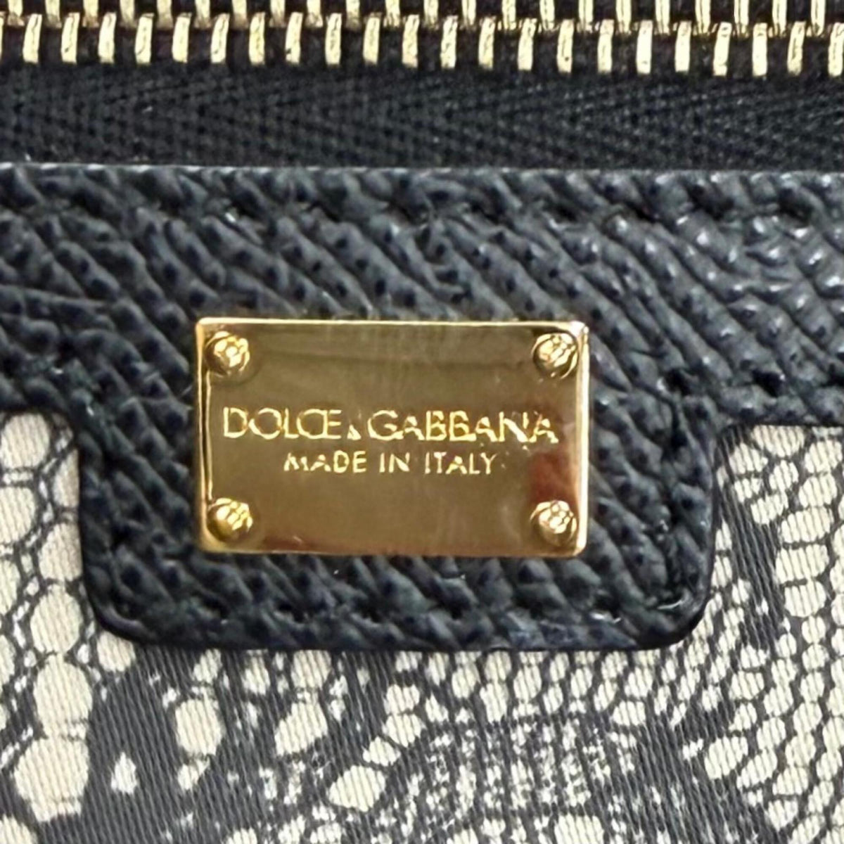 Dolce & Gabbana Beige Black Leather Tote Bag (Pre-Owned)