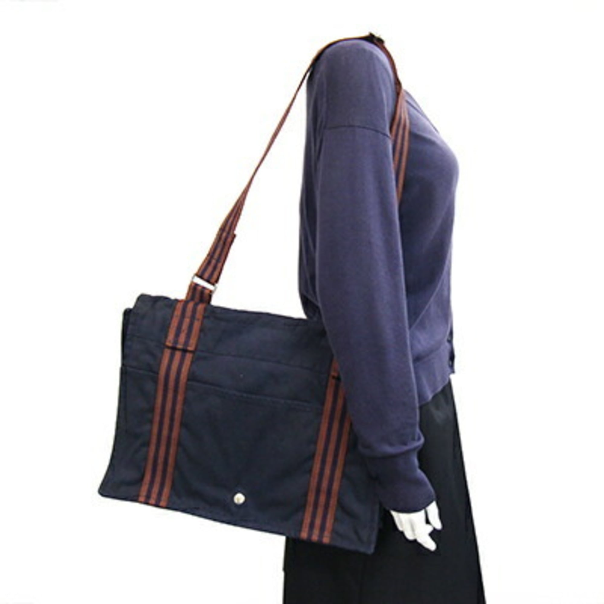 Hermes Navy Cotton Canvas Shoulder Bag (Pre-Owned)