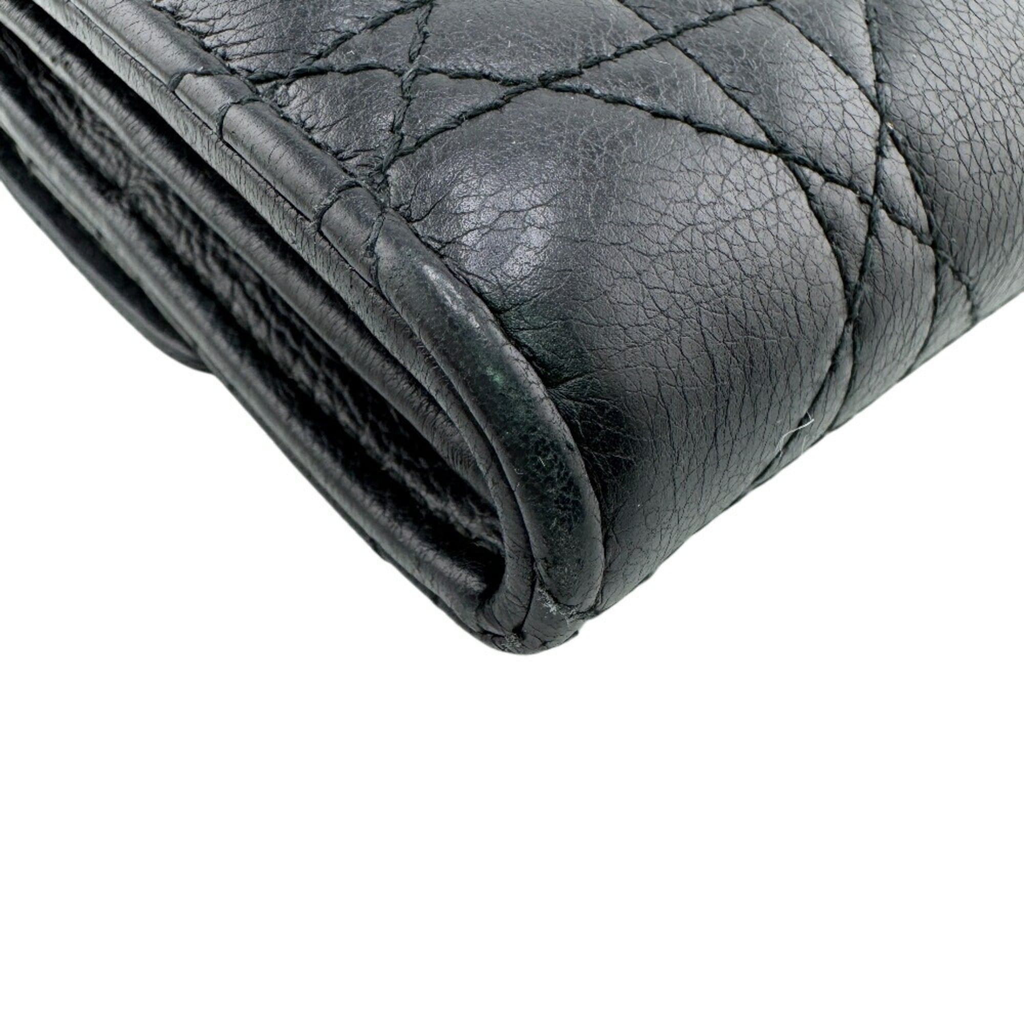 Christian Dior Black Leather Long Wallet (Tri-Fold) (Pre-Owned)