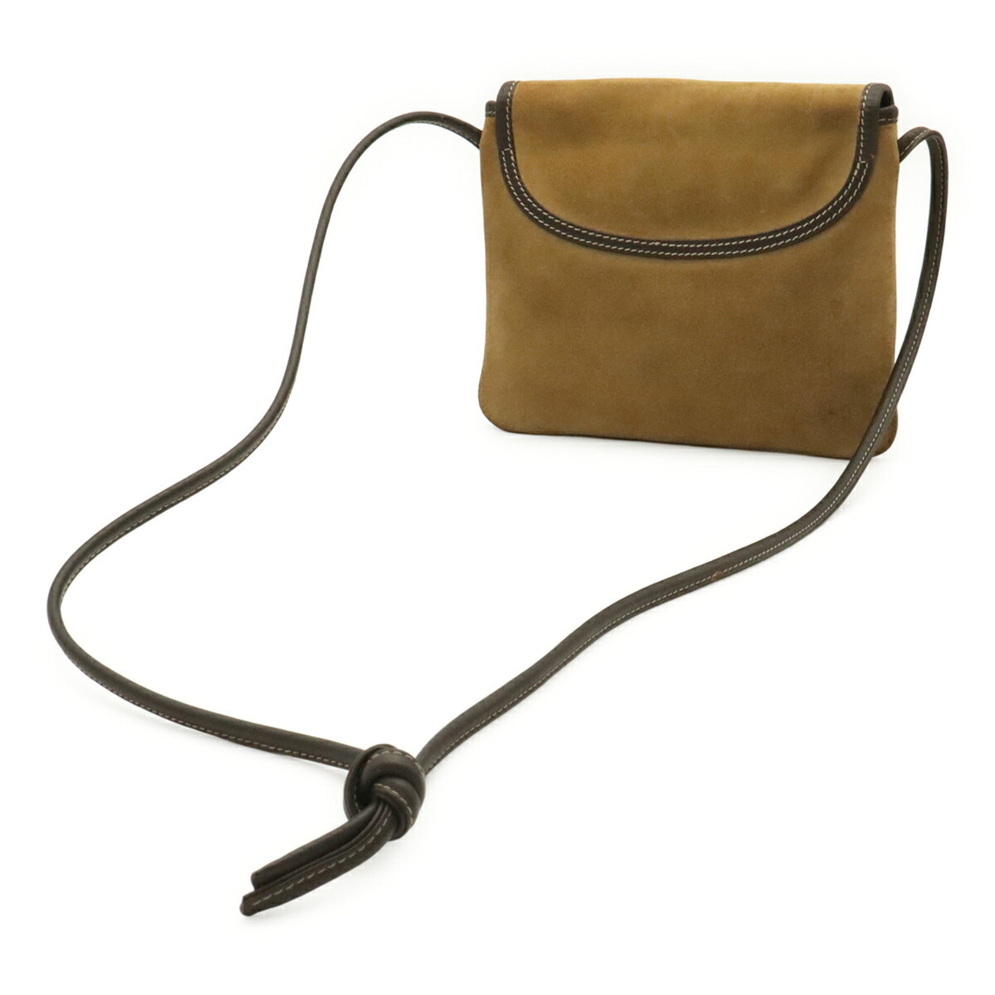 Loewe Dark Brown Khaki Suede Pochette Shoulder Bag (Pre-Owned)