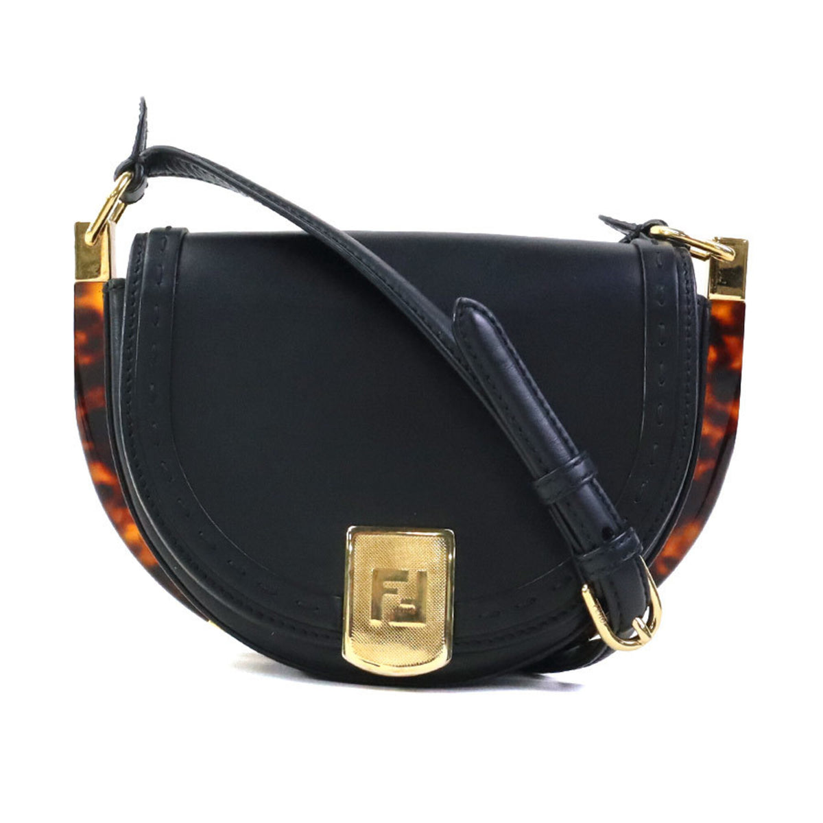 Fendi Black Brown Leather Shoulder Bag (Pre-Owned)