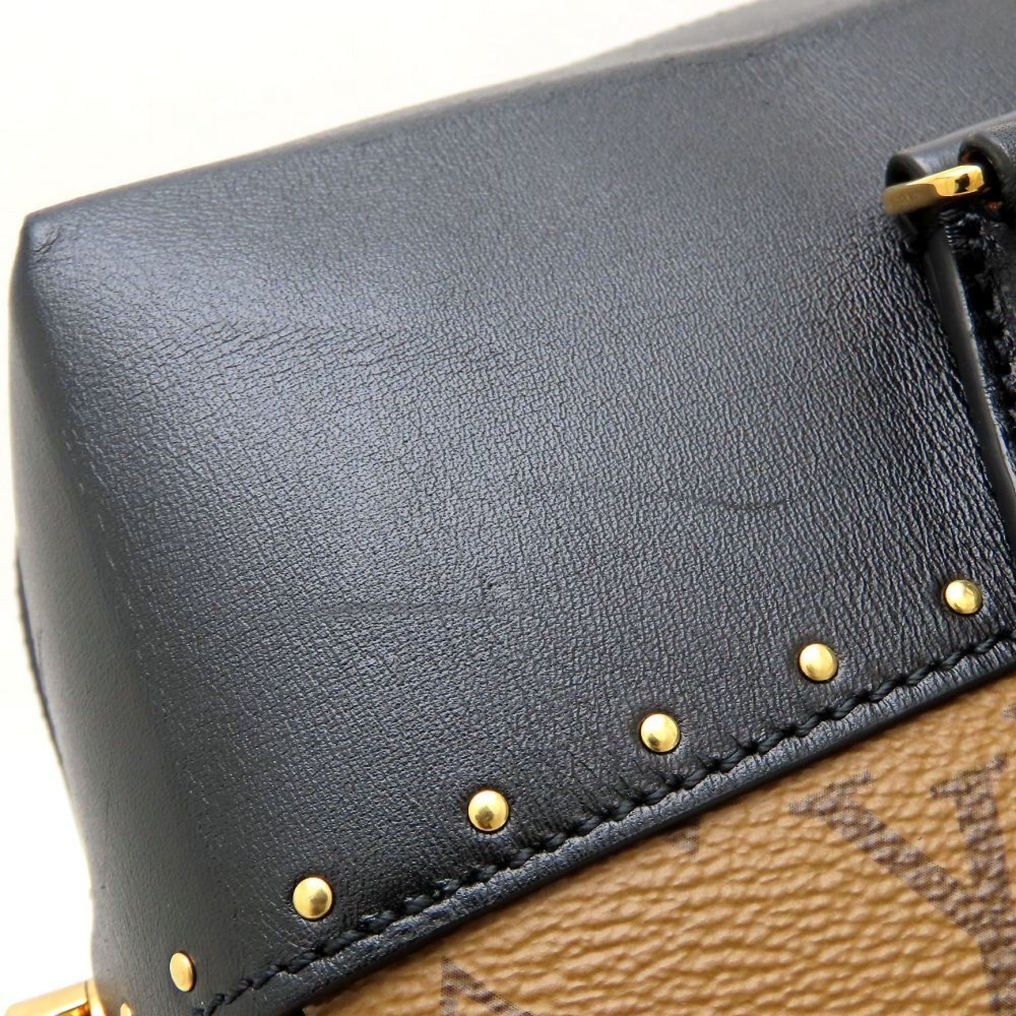 Louis Vuitton Black Brown Canvas Leather Handbag (Pre-Owned)