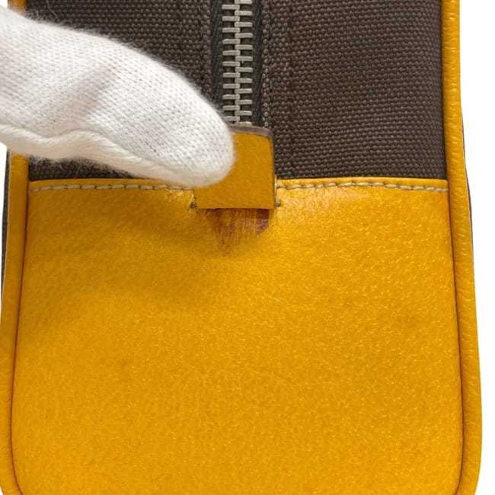 Prada Brown Orange Canvas Leather Handbag (Pre-Owned)