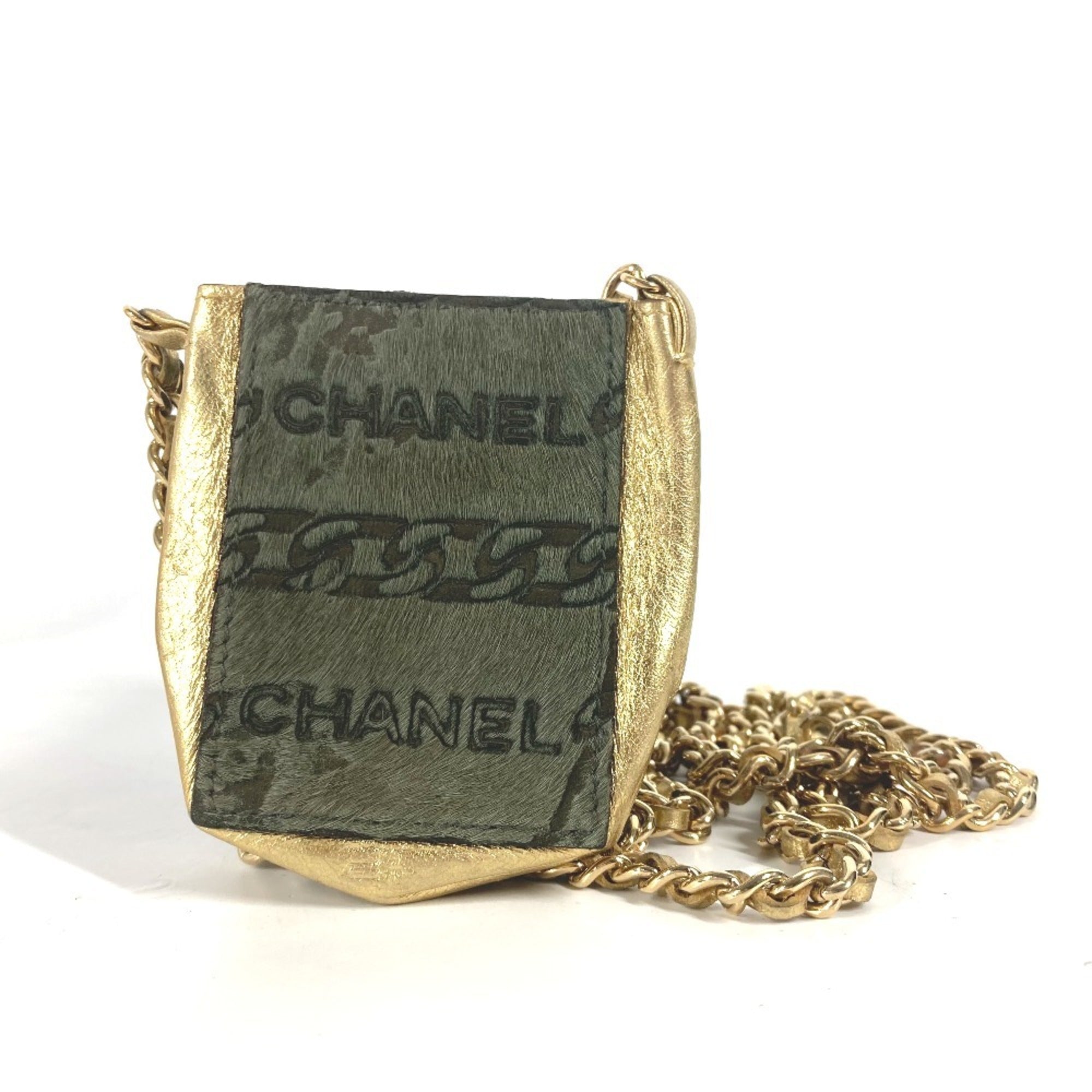 Chanel Gold Khaki Leather Pochette Shoulder Bag (Pre-Owned)