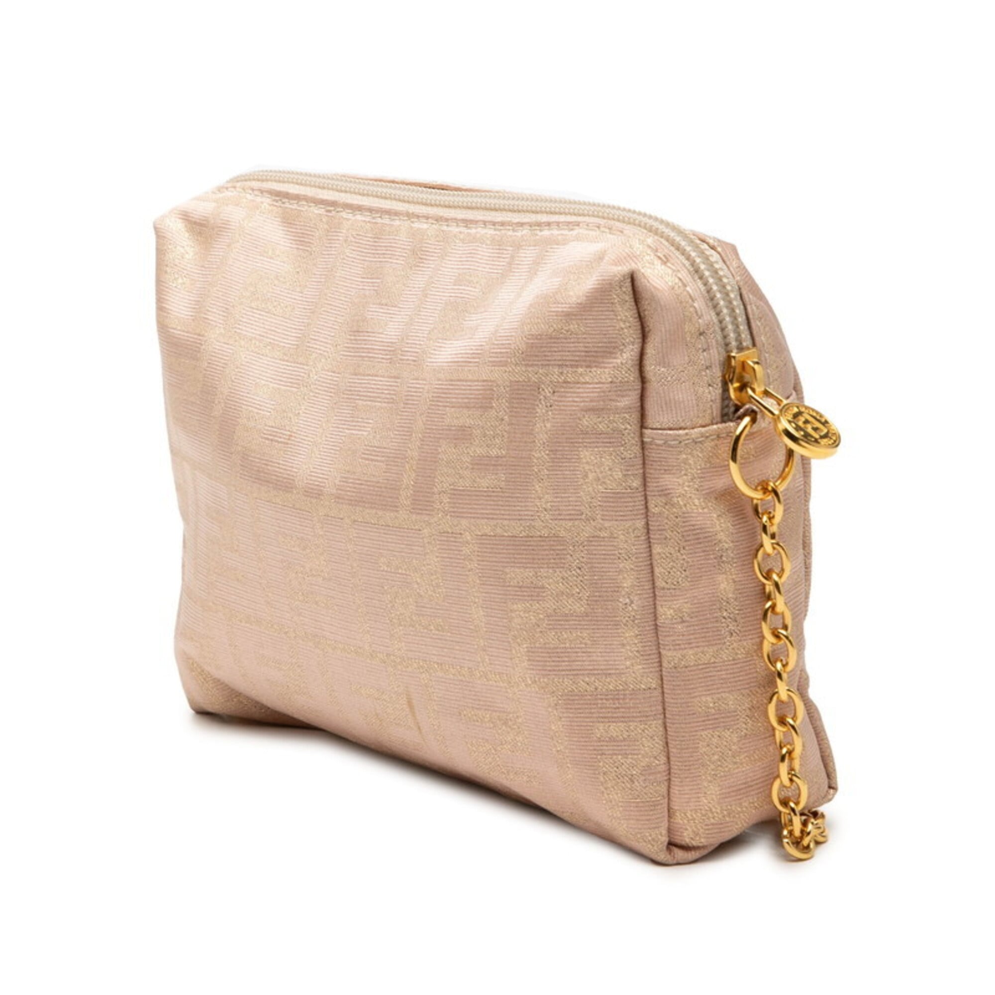 Fendi Zucca Pink Beige Canvas Shoulder Bag (Pre-Owned)